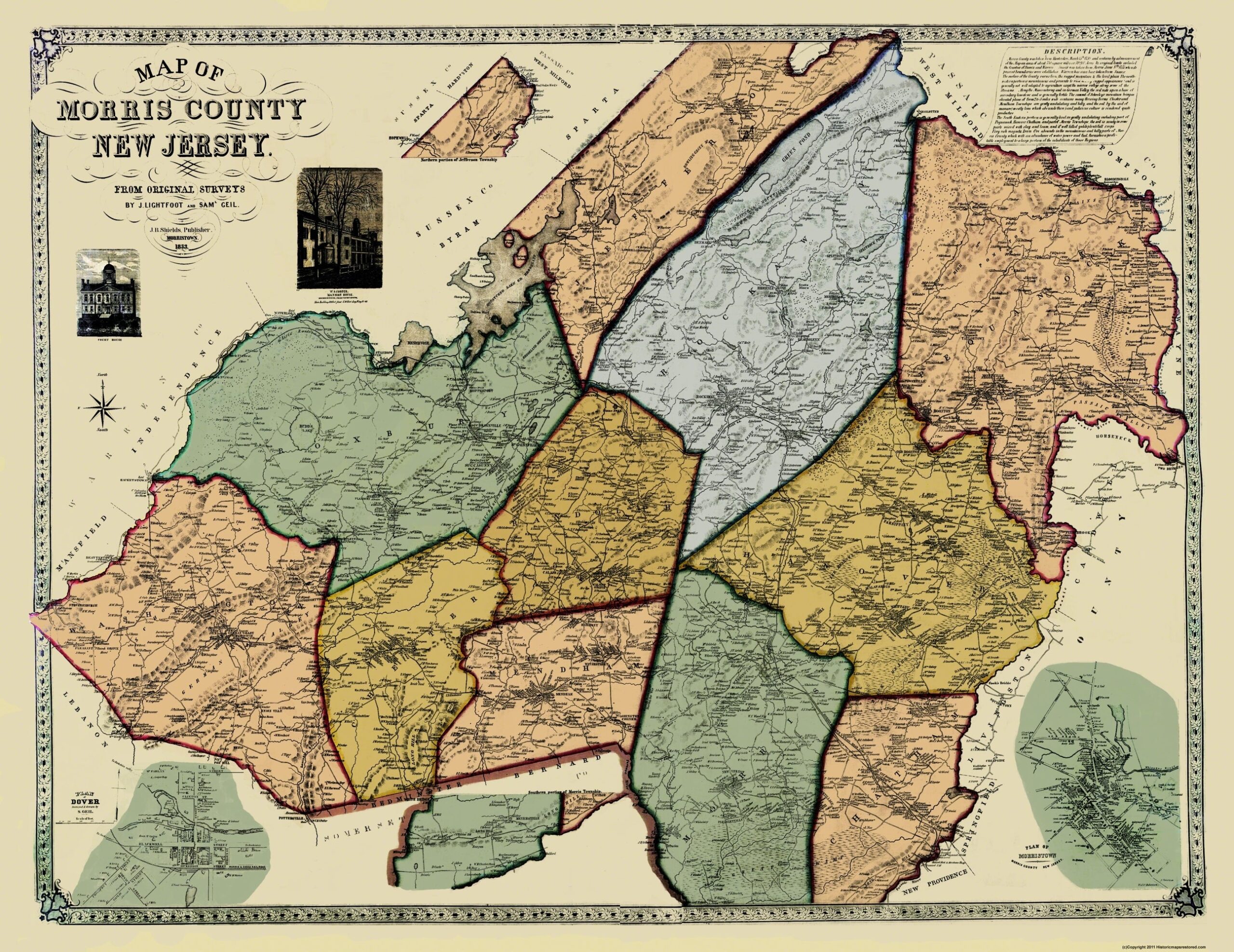 1853 Morris County New Jersey Map Landowner Shields Matte Canvas 29 81 X 23 Walmart