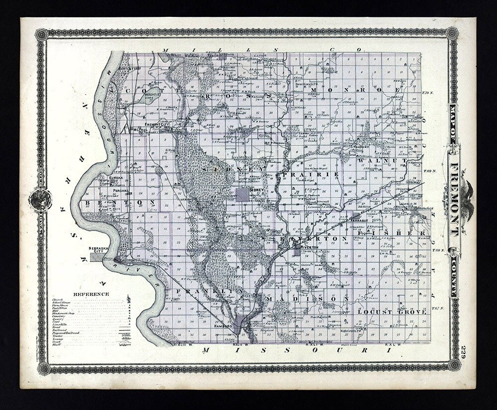 1875 Andreas Iowa Map Fremont County Sidney Riverton Farragut East Port Tabor IA EBay