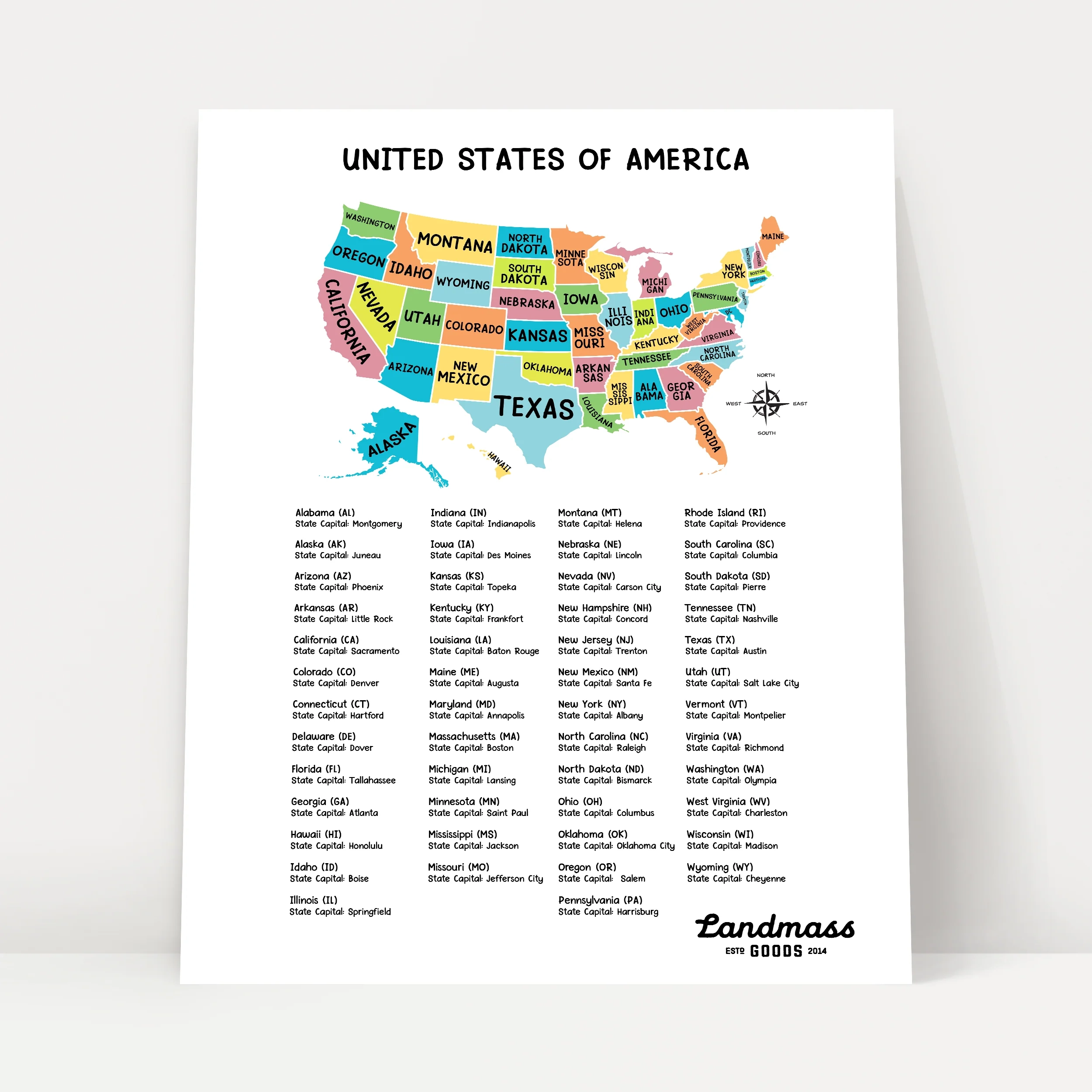 map of the united states with capitals printable