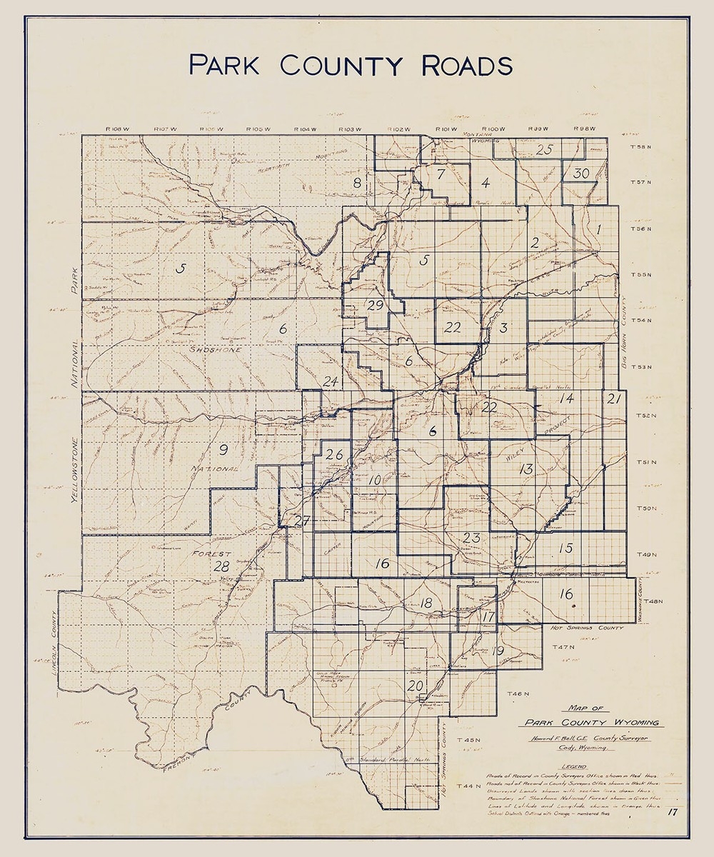 1924 Map Of Park County Wyoming EBay