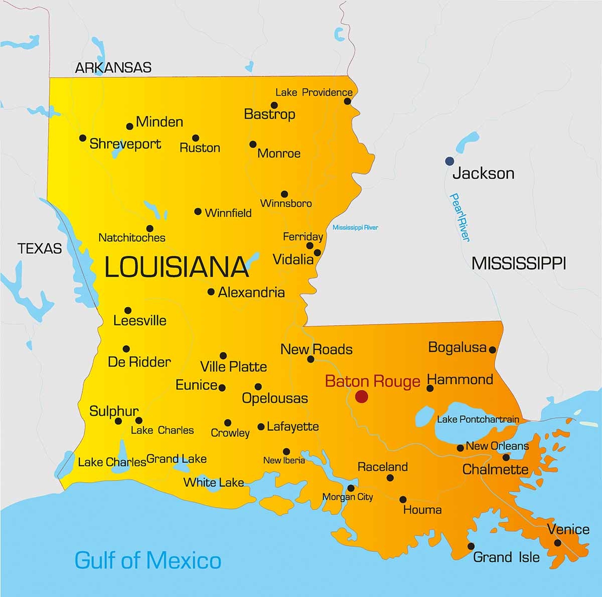 map of cities of louisiana