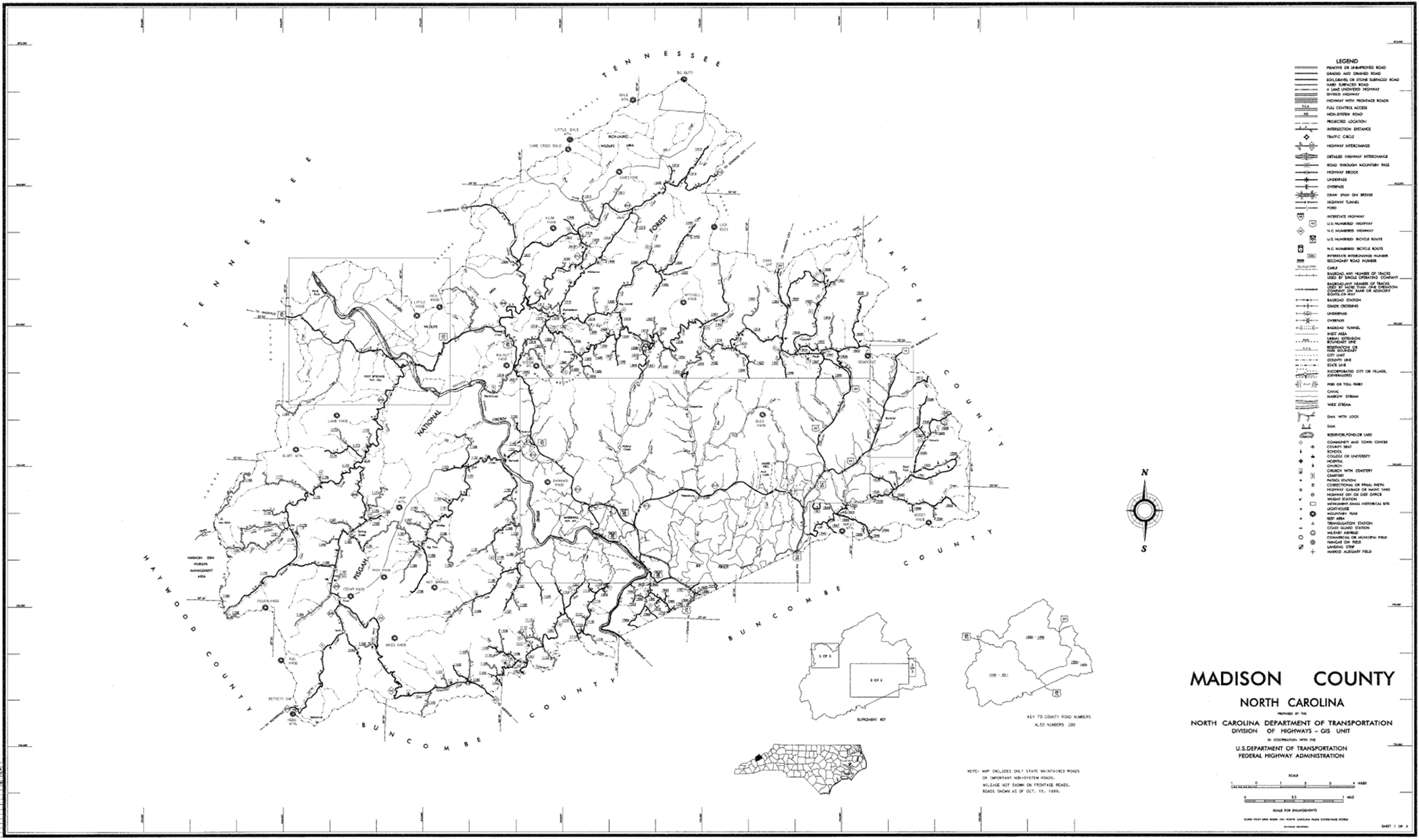2000 Road Map Of Madison County North Carolina