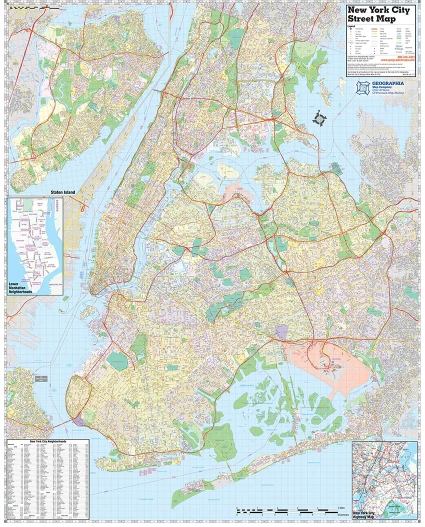 5 Boroughs Of New York City NYC Laminated Wall Map Geographia Maps
