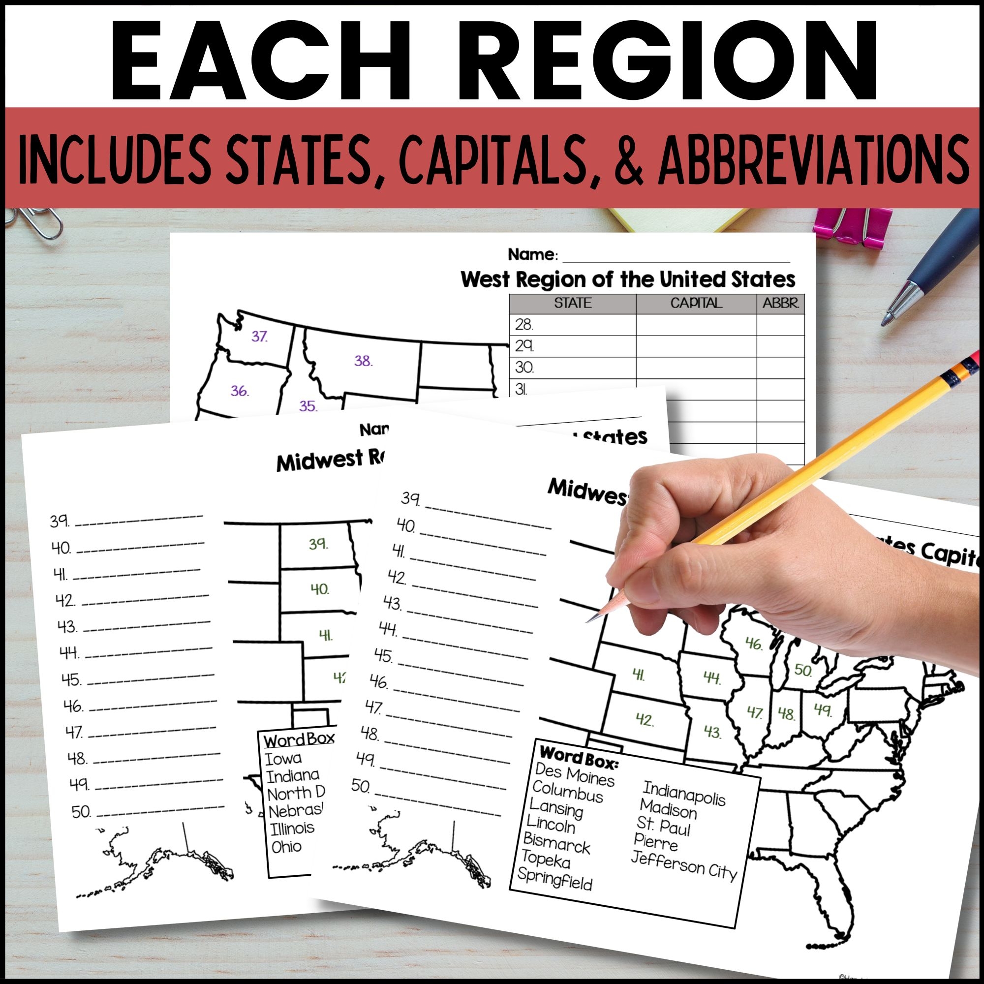 midwest states and capitals map printable