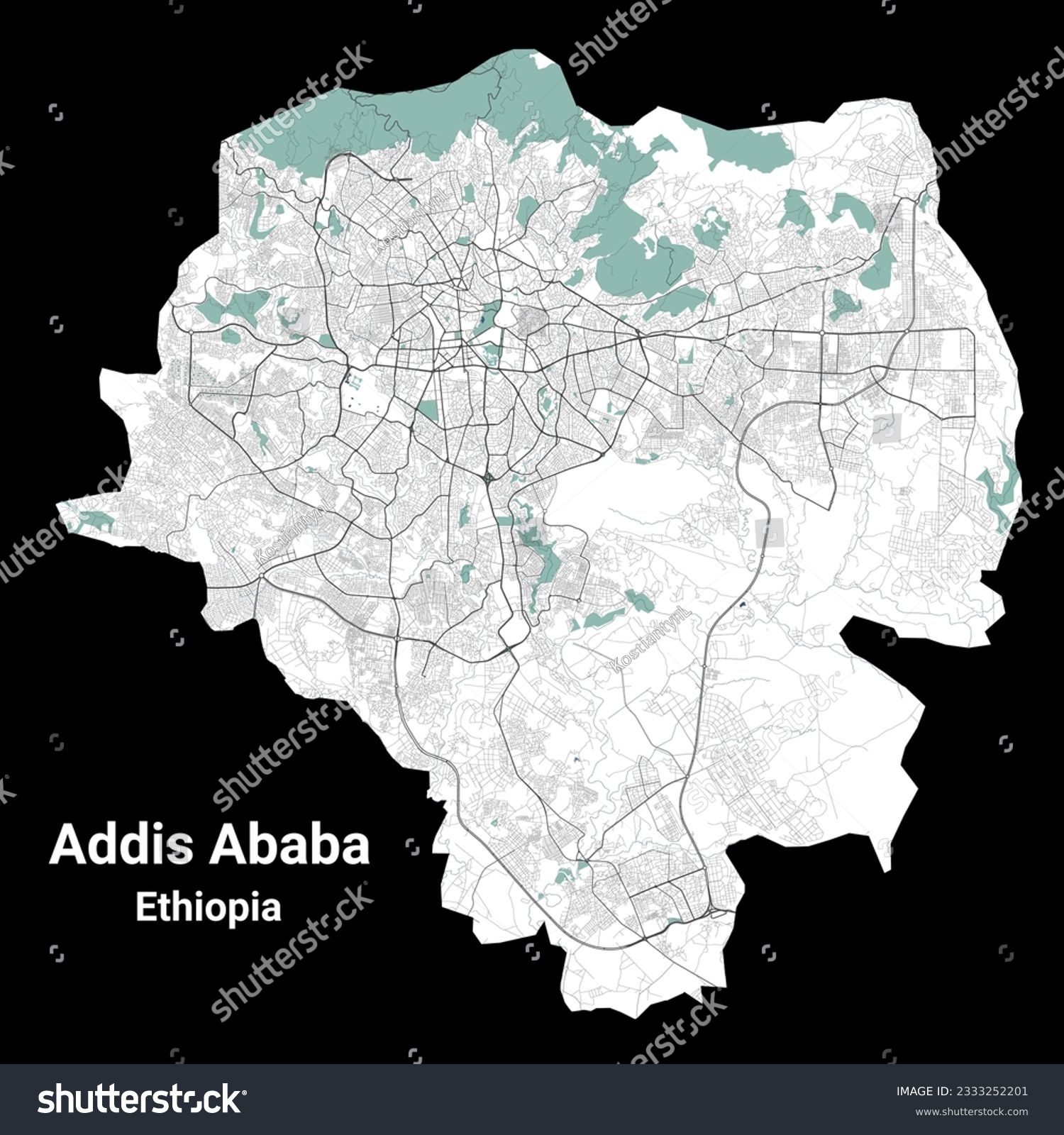 Addis Ababa Map Capital City Ethiopia Stock Vector Royalty Free 2333252201 Shutterstock