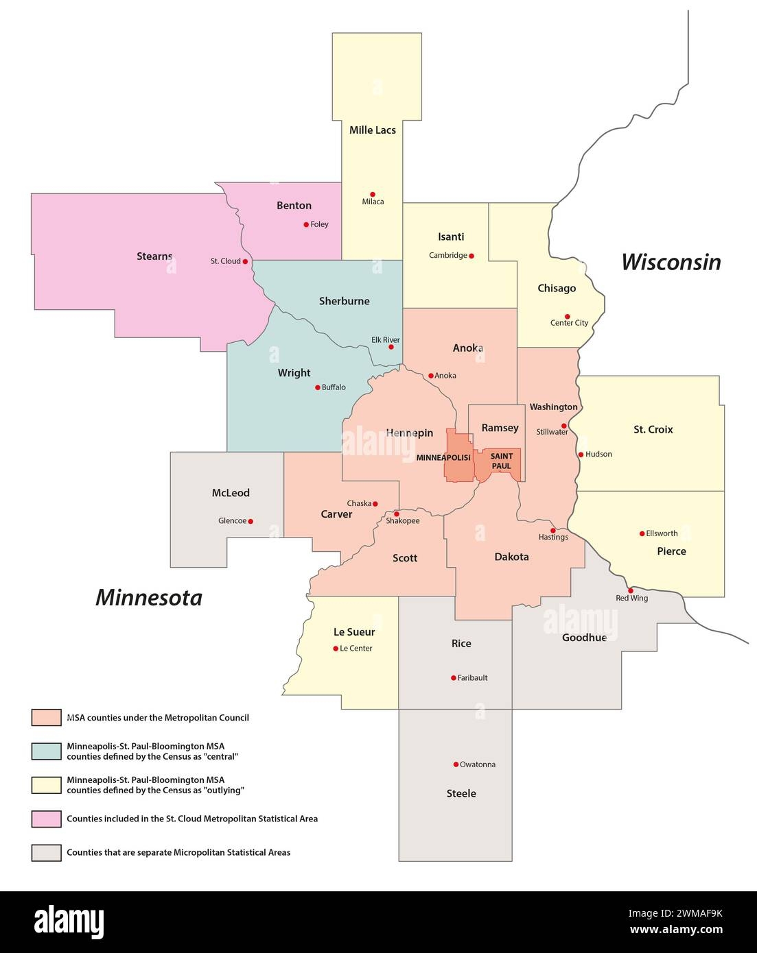 Administrative Map Of The Metropolitan Area Minneapolis Saint Paul Minnesota Wisconsin United States Stock Photo Alamy