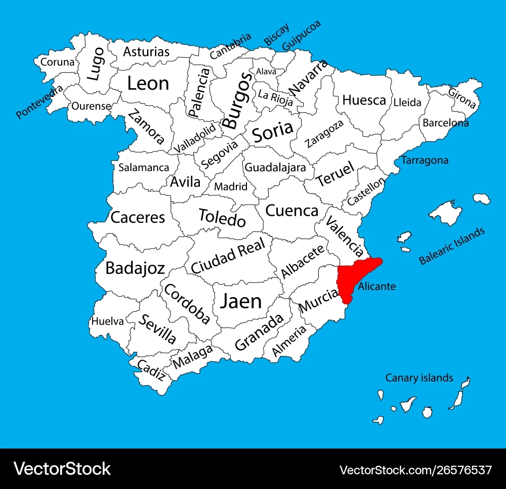 Alicante Map Spain Province Administrative Royalty Free Vector VectorStock