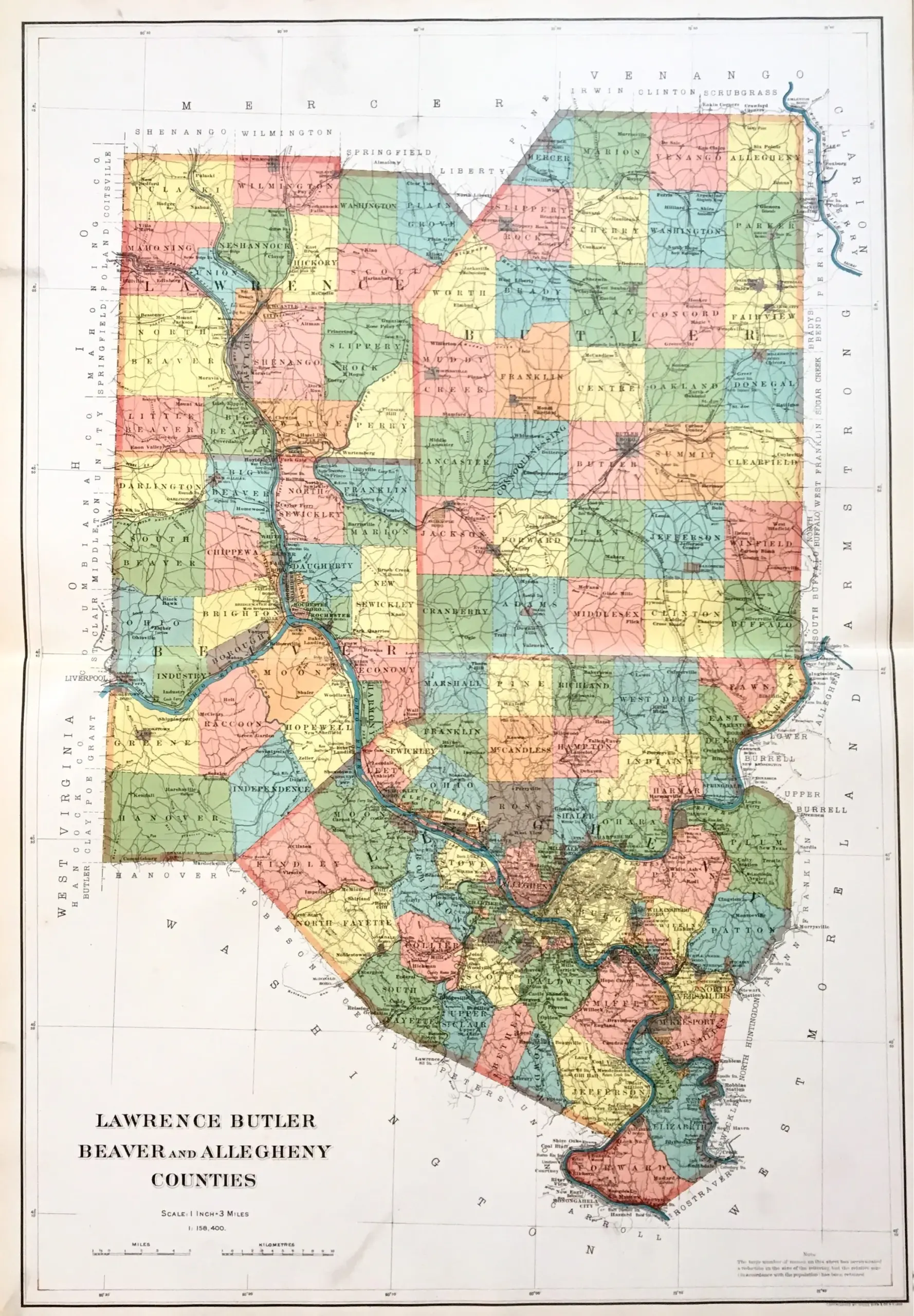 Allegheny County Map Original 1900 State Of Pennsylvania Atlas Butler County Beaver County Lawrence County Pittsburgh Etsy Denmark