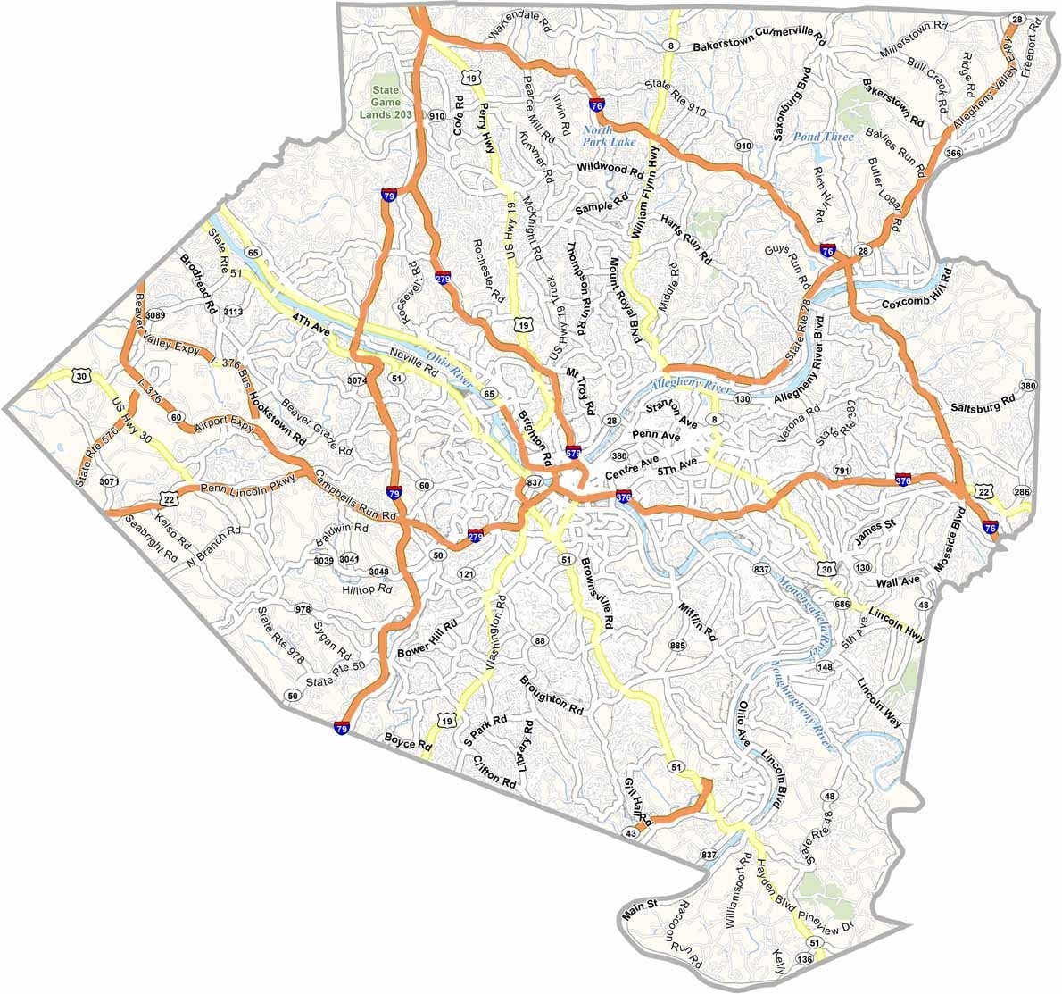 Allegheny County Map Pennsylvania US County Maps