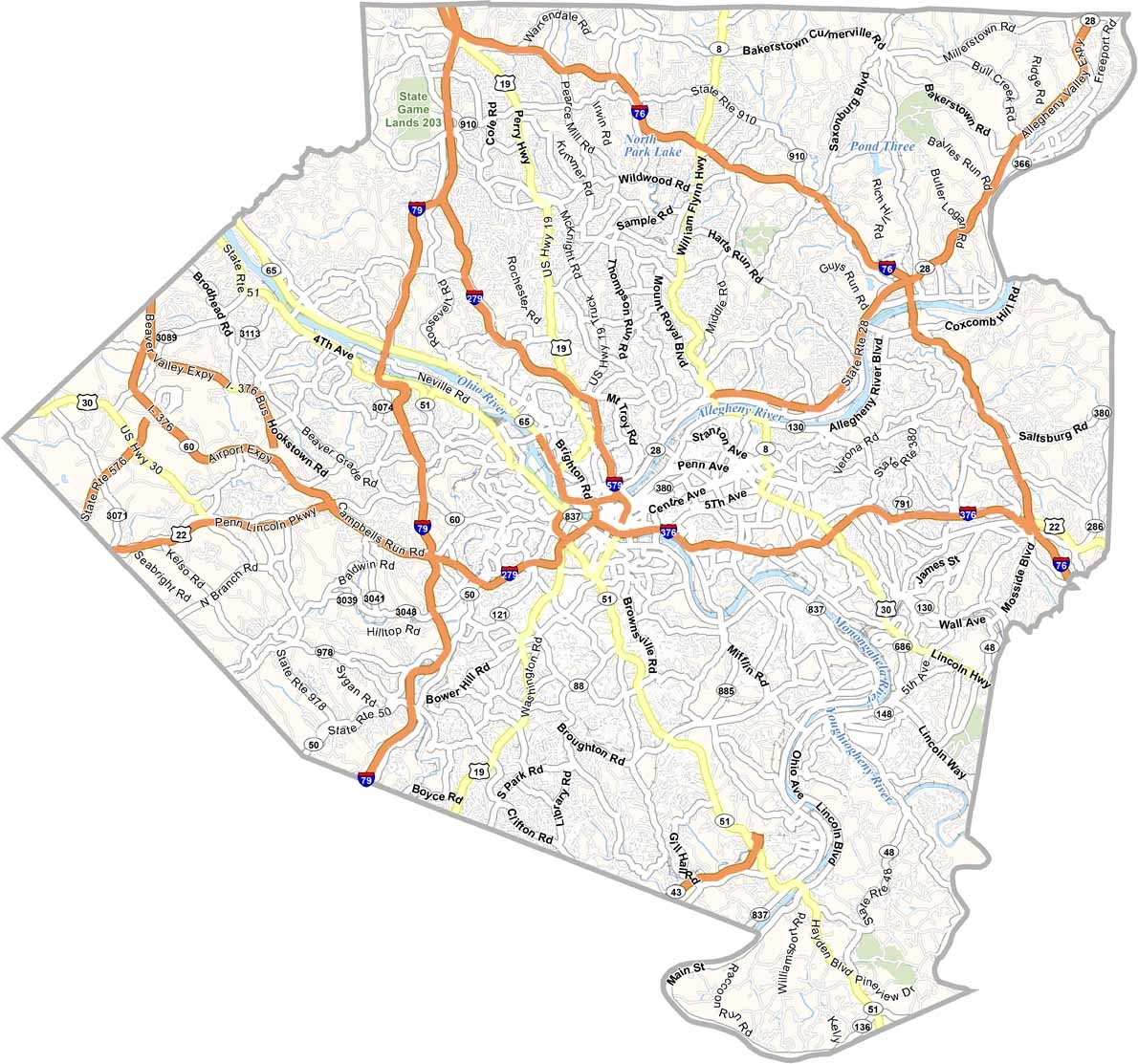 Allegheny County Map Pennsylvania US County Maps