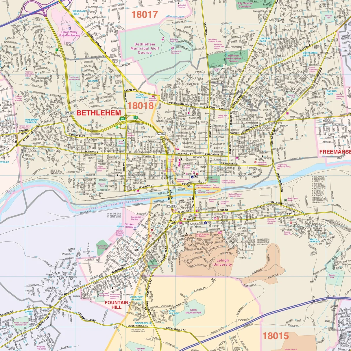 Allentown PA Wall Map Shop City County Maps Ultimate Globes