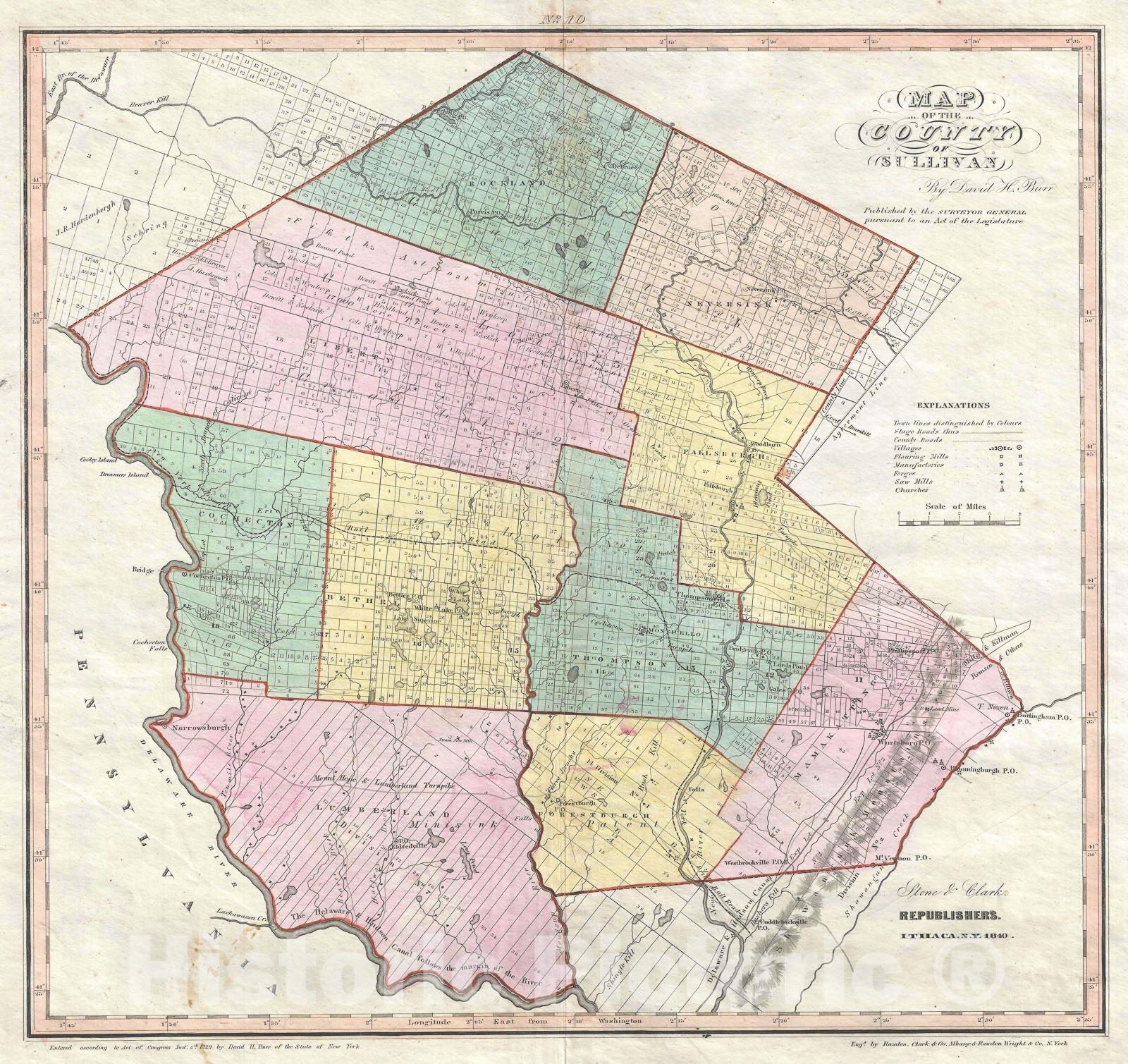 Amazon Historic Map Sullivan County New York Burr 1840 Vintage Wall D or 24in X 24in Posters Prints