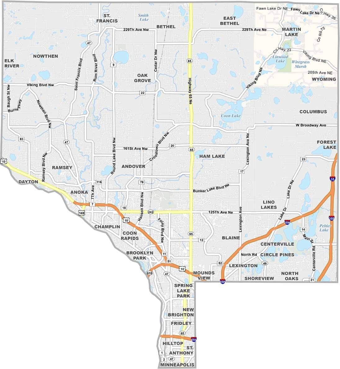 Anoka County Map Minnesota US County Maps Anoka County Map Minnesota US County Maps