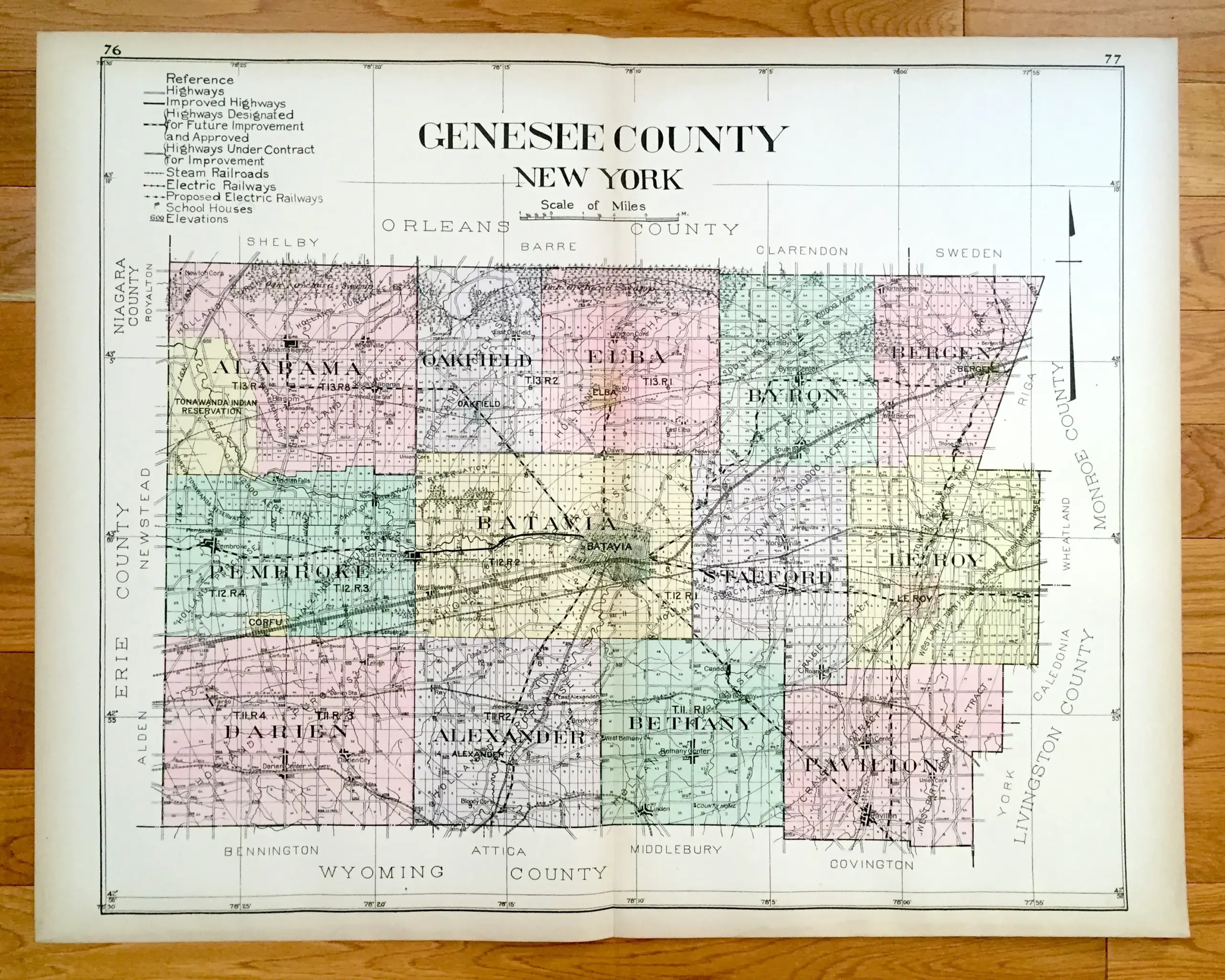 Antique Genesee County New York 1911 New Century Atlas Map Batavia Oakfield Darien Corfu Pavilion Le Roy Stafford Alexander Elba NY Etsy