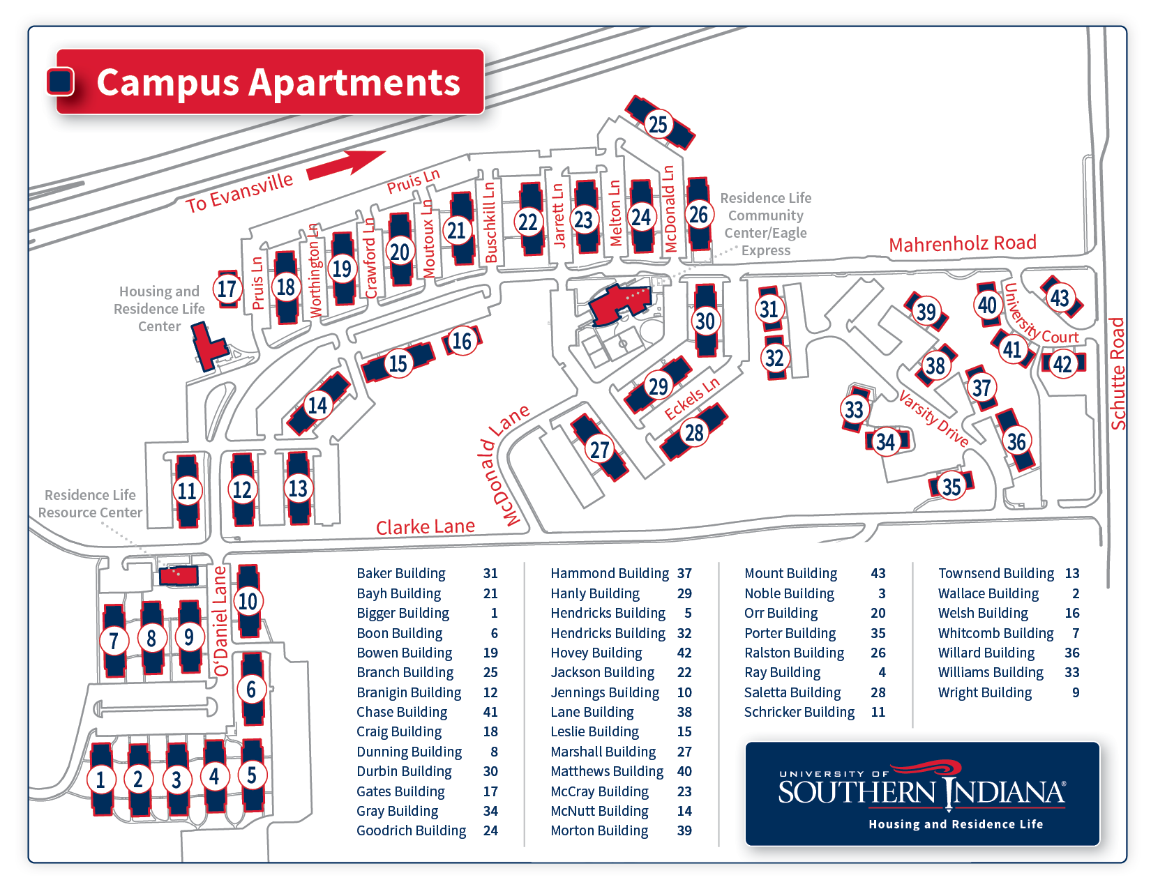 university of southern indiana campus map