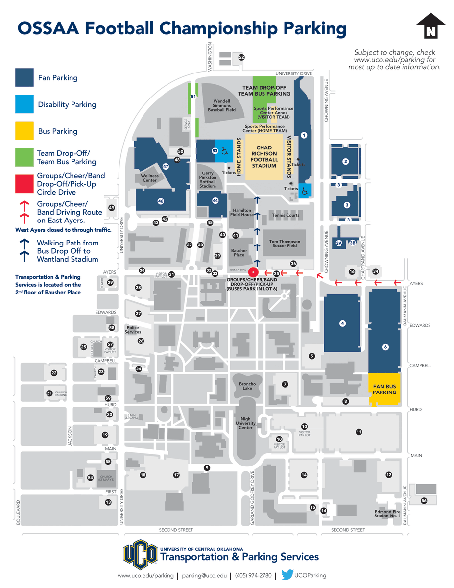 Are You Coming To UCO s Campus For The OSSAA Football Championship Fans And Teams Can Check Out This Handy Map For Where To Park During Your Visit Are You Coming To UCO s Campus For The OSSAA Football Championship Fans And Teams Can Check Out This Handy Map For Where To Park During Your Visit