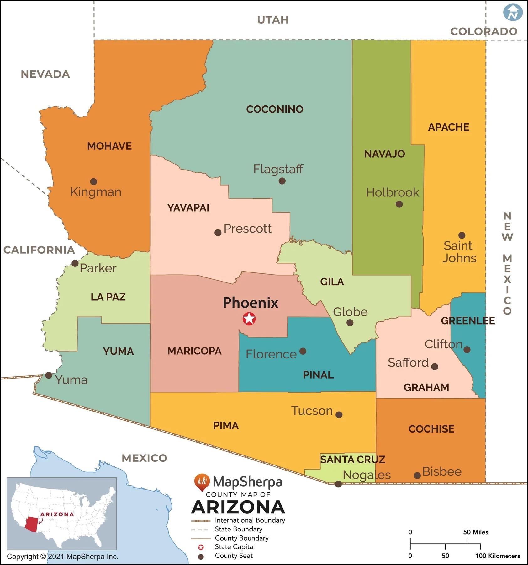Arizona County Map American Map Store