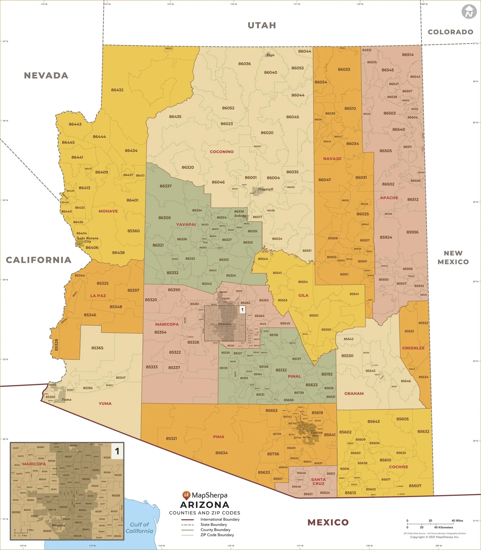 map of the counties in arizona