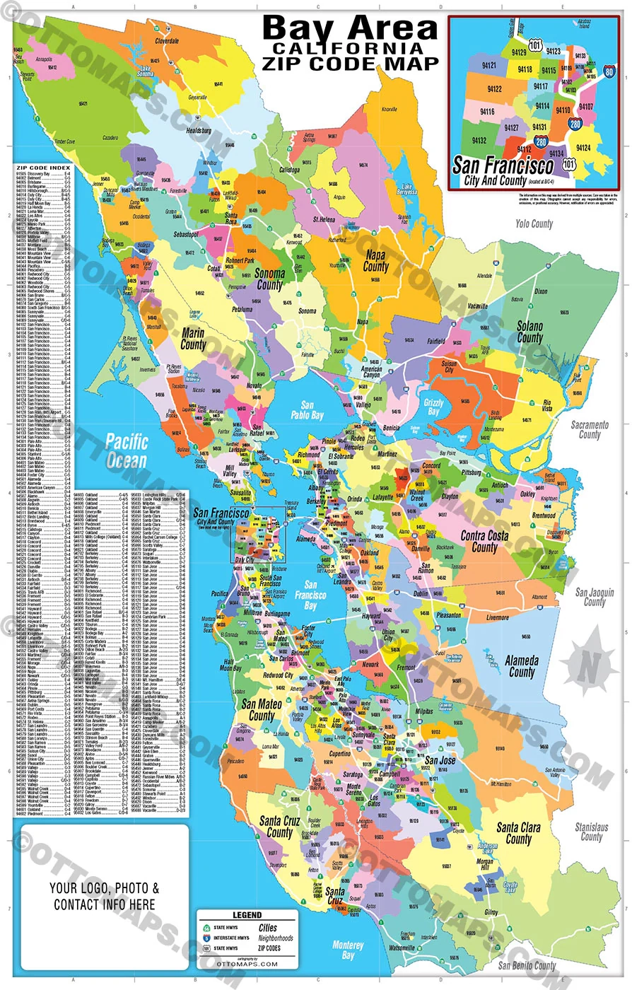 Bay Area Zip Code Map Zip Codes Colorized FILES PDF And AI Files Otto Maps