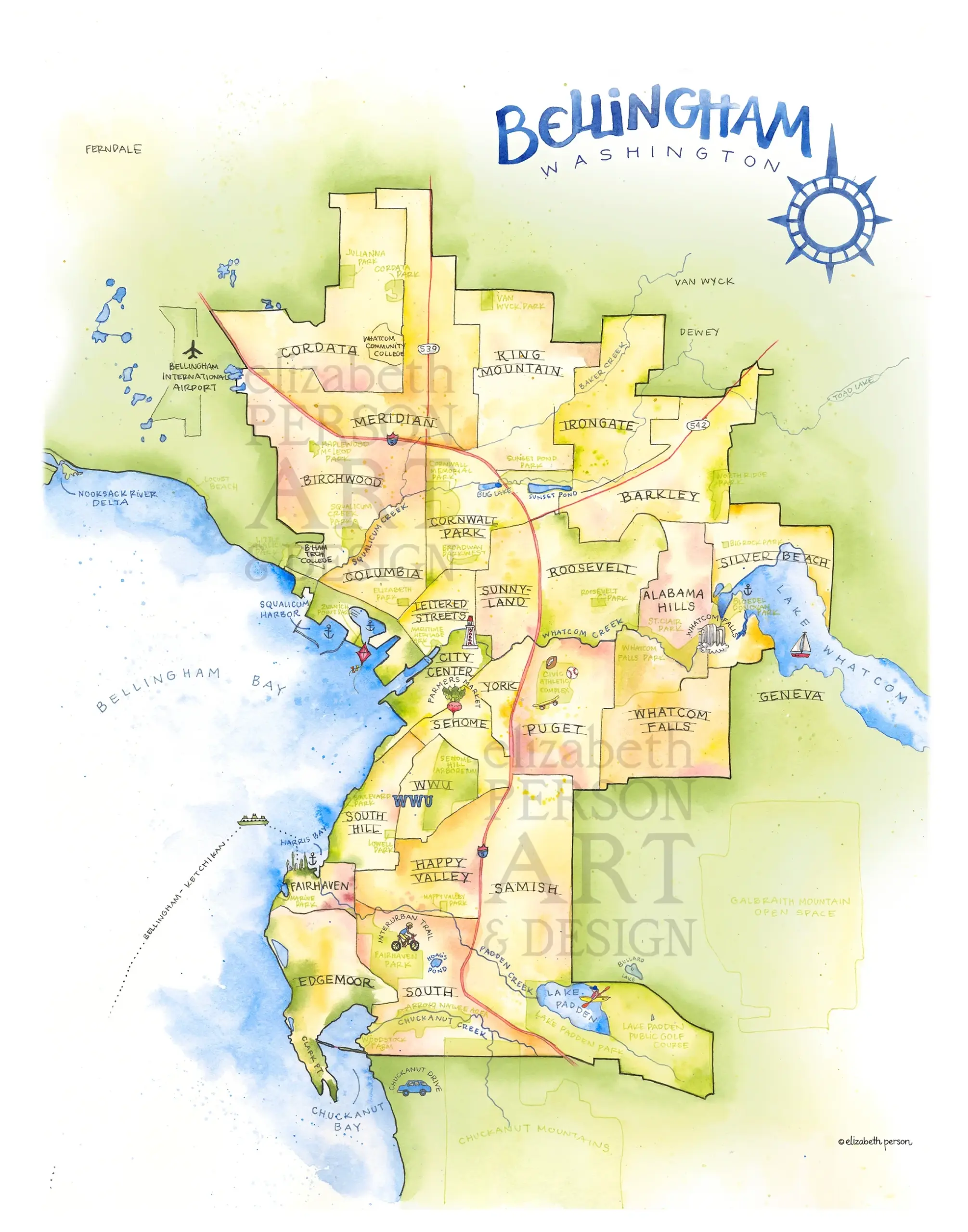 Bellingham Map Art Print Elizabeth Person Art