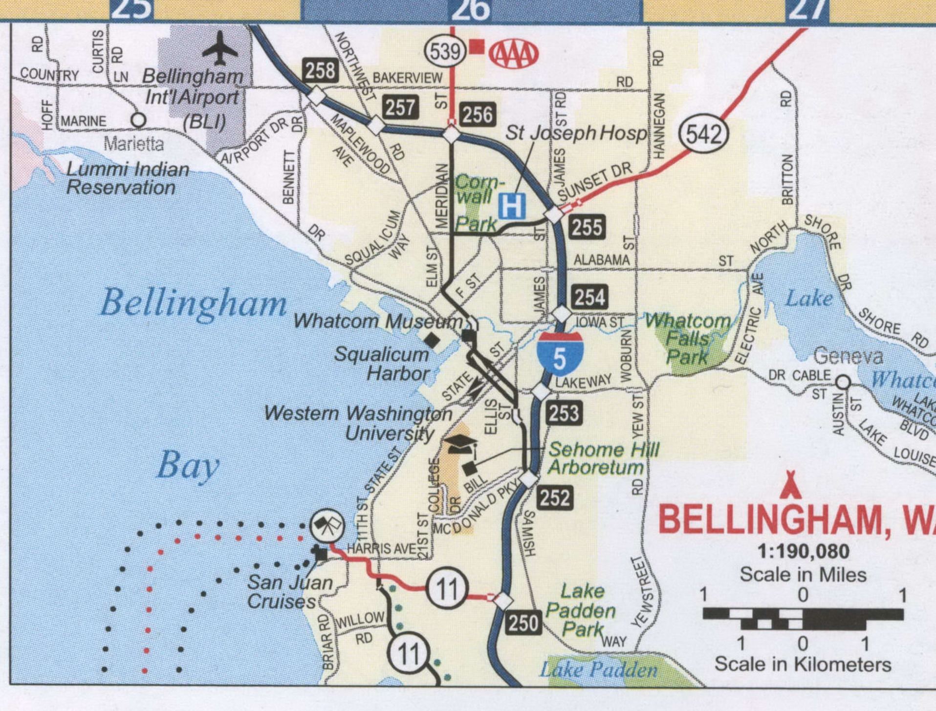 Bellingham WA Map Map Of Highways And Roads Of The City Of Bellingham And The Suburbs