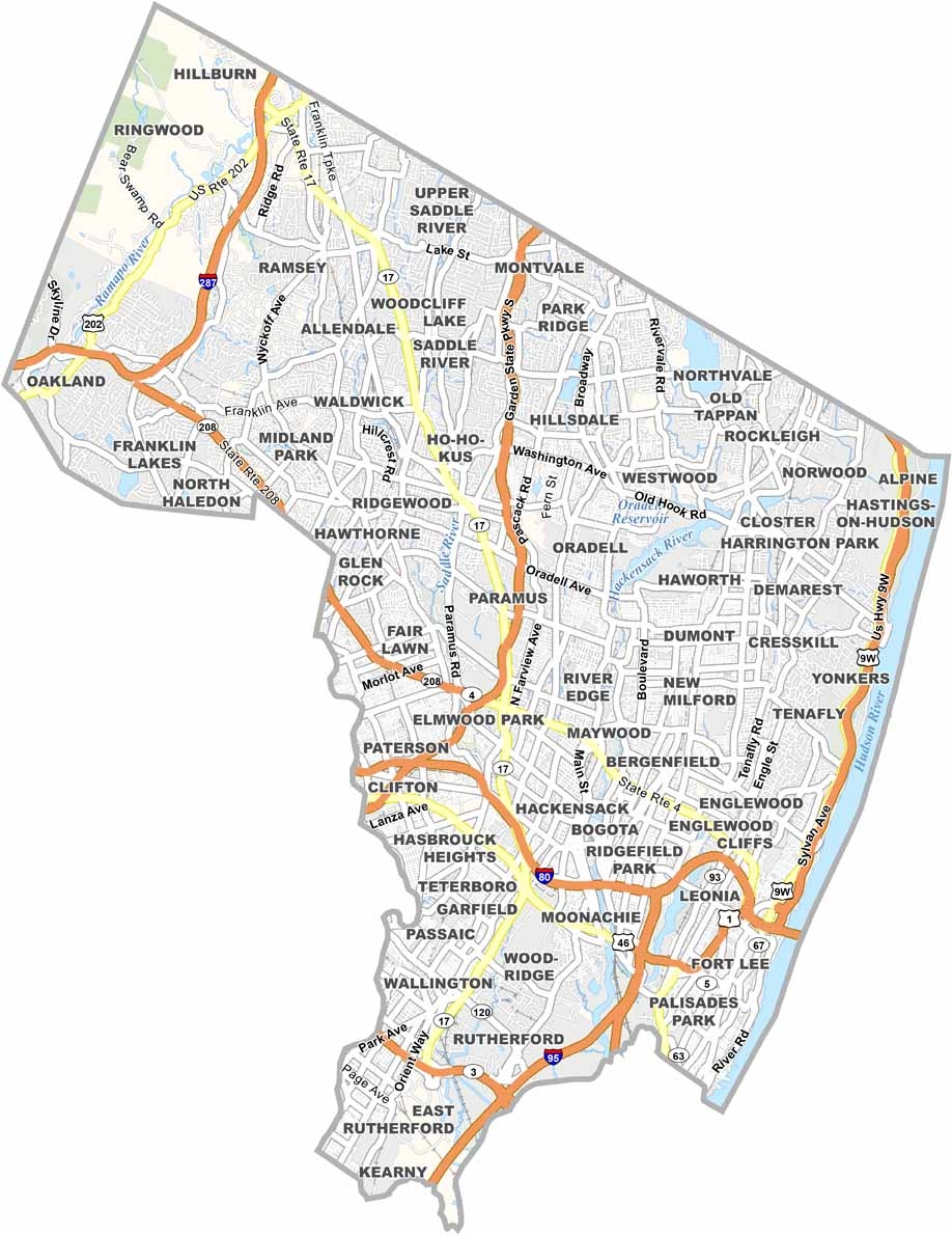 Bergen County Map New Jersey US County Maps