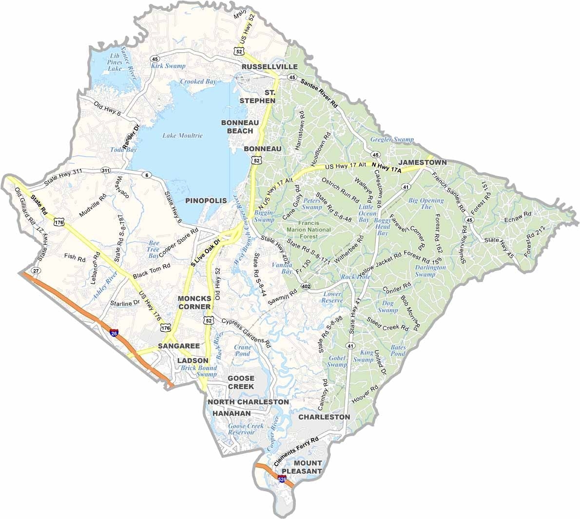 Berkeley County Map South Carolina US County Maps