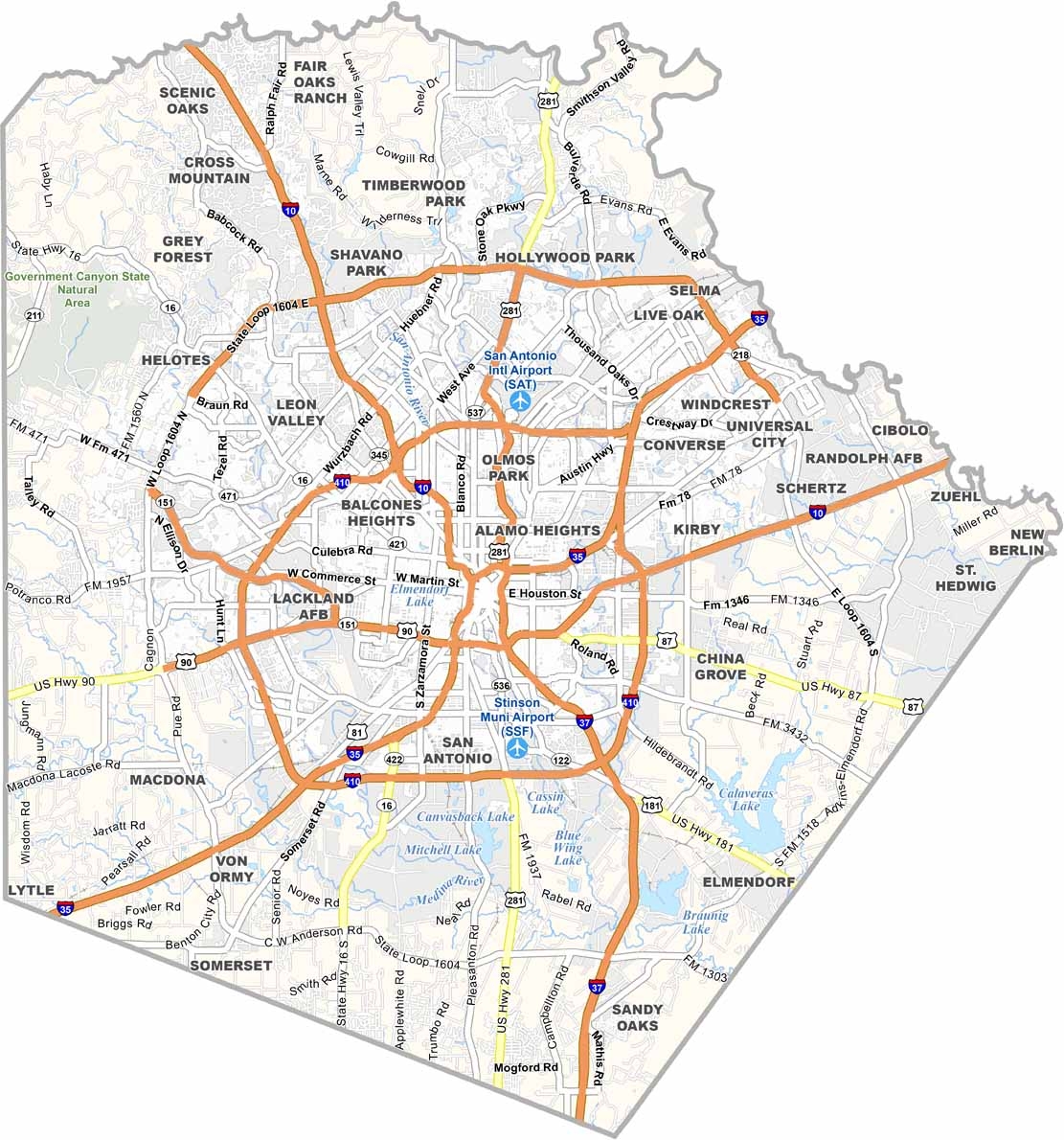 Bexar County Map Texas US County Maps