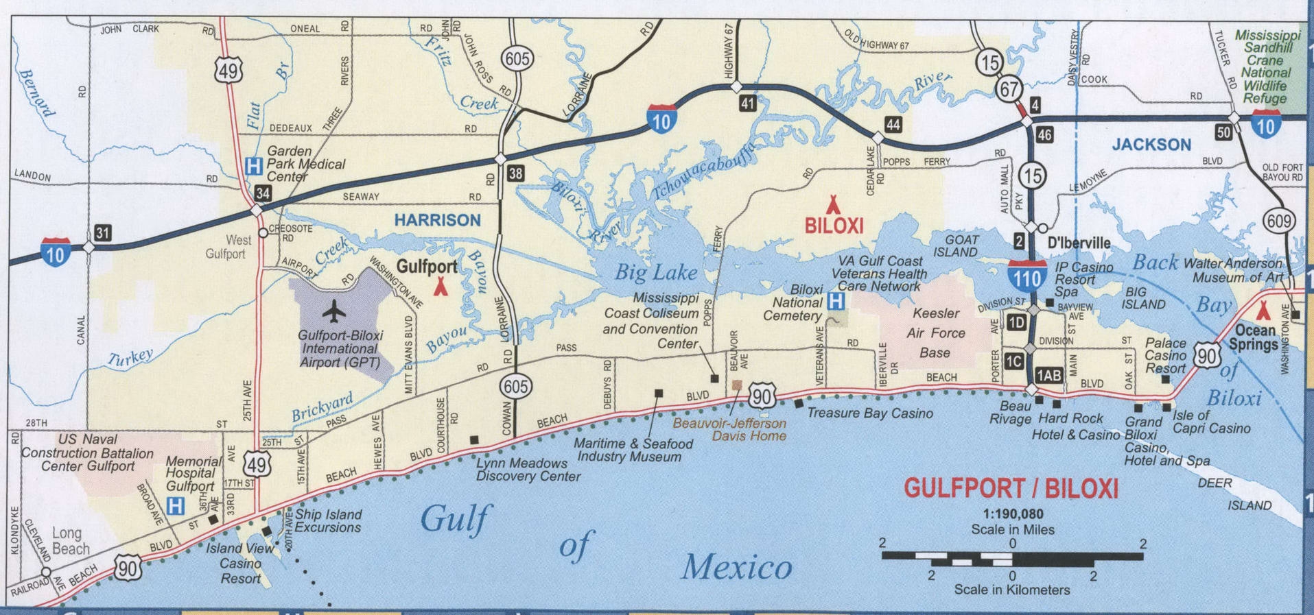 Biloxi MS Roads Map Detailed Map Biloxi City And Gulfport Mississippi USA