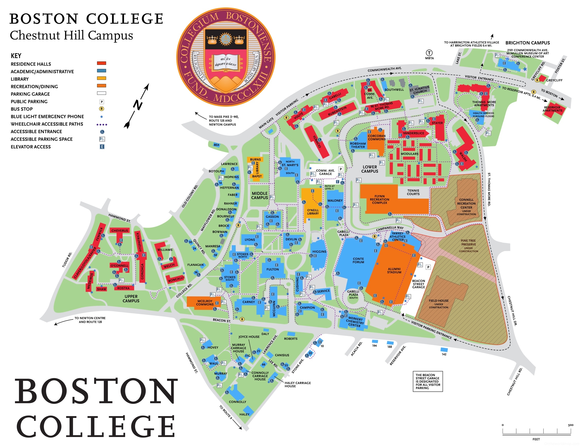Boston College Campus Map Boston Massachusetts Maps Of Chestnut Hill Campus Newton Campus Brighton Campus Ontheworldmap
