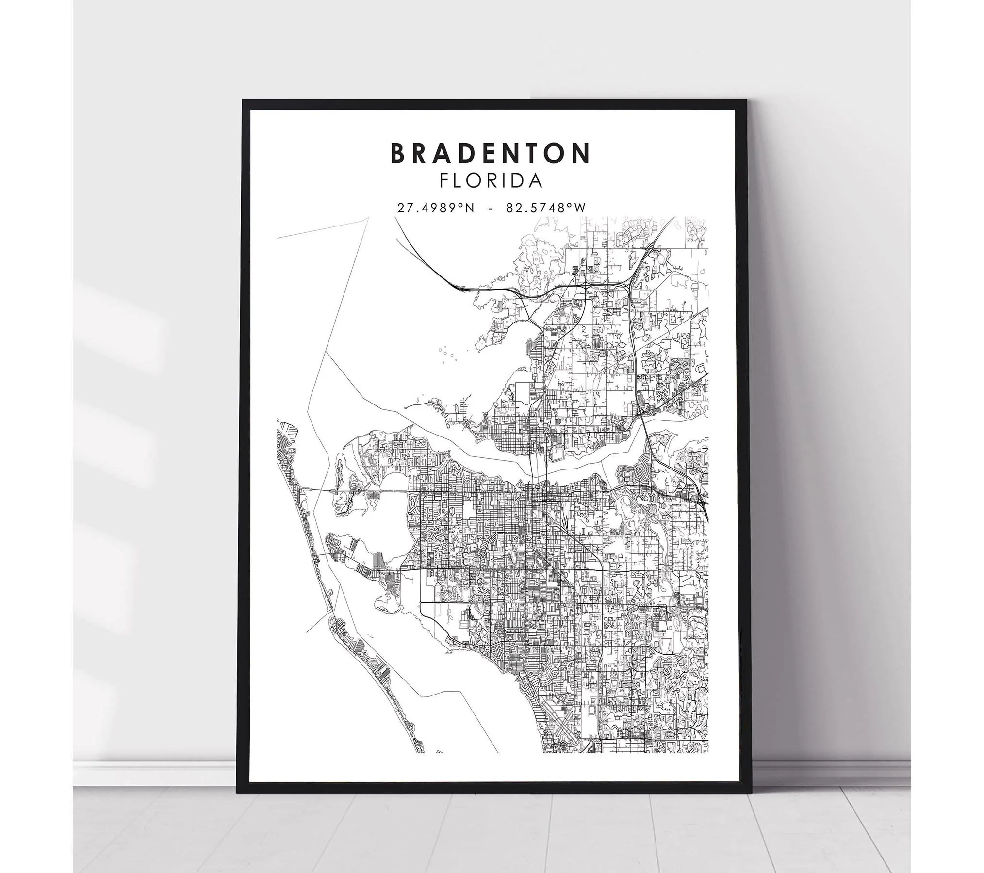 Bradenton Map Print Bradenton Florida Map Print Bradenton Florida Map Decor Canvas Print Etsy