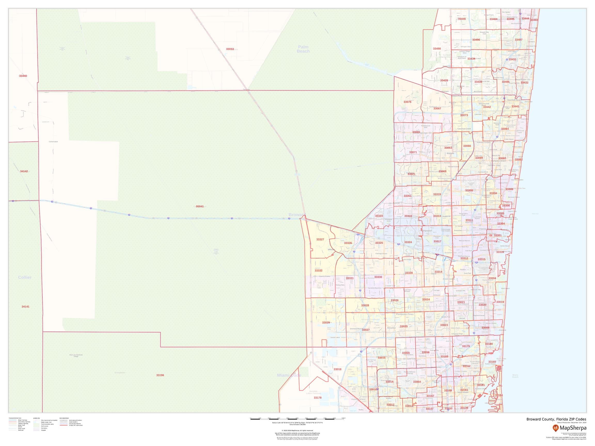 Broward County Florida ZIP Codes Wall Map Broward County Florida ZIP Codes Wall Map