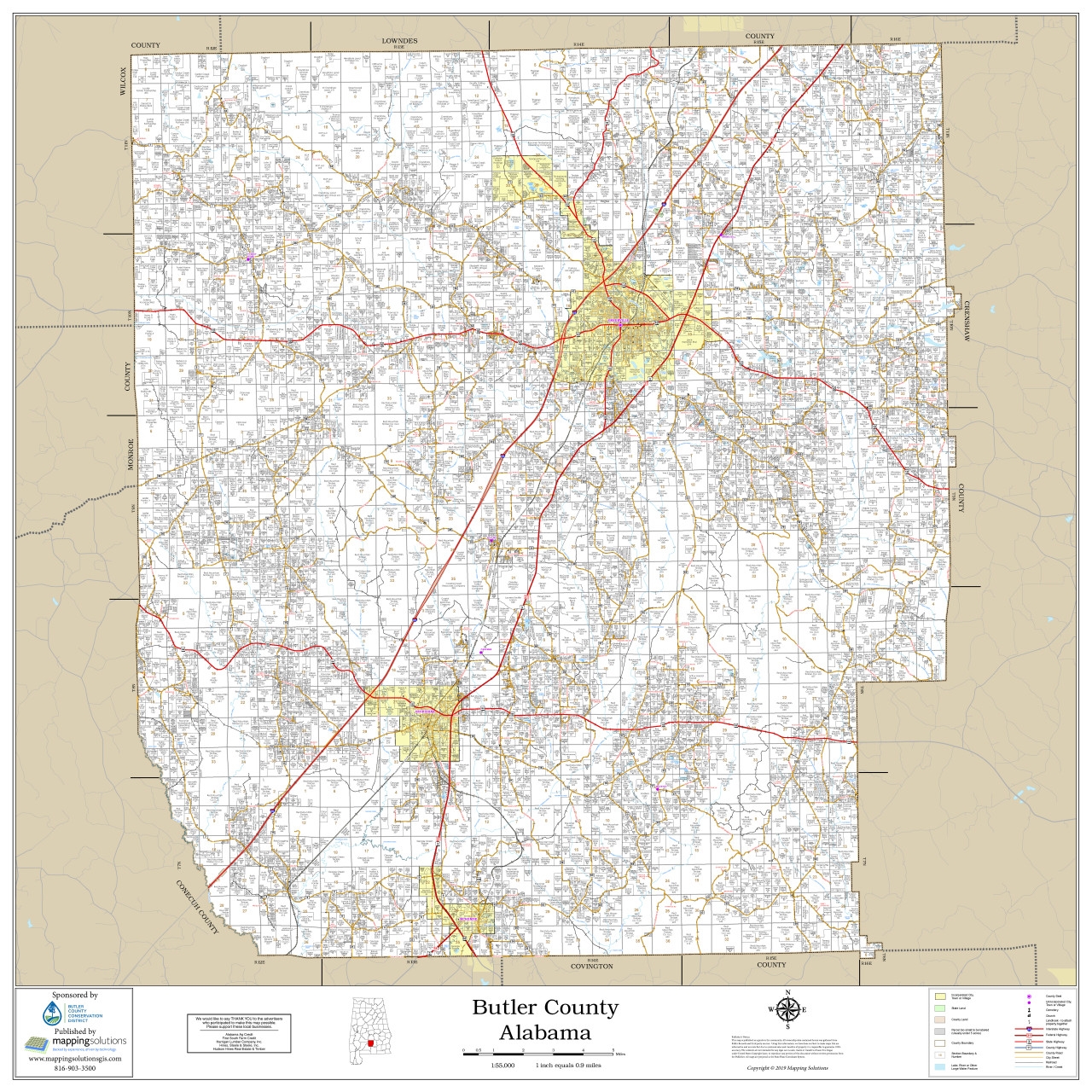 Butler County Alabama 2019 Wall Map Mapping Solutions Butler County Alabama 2019 Wall Map Mapping Solutions