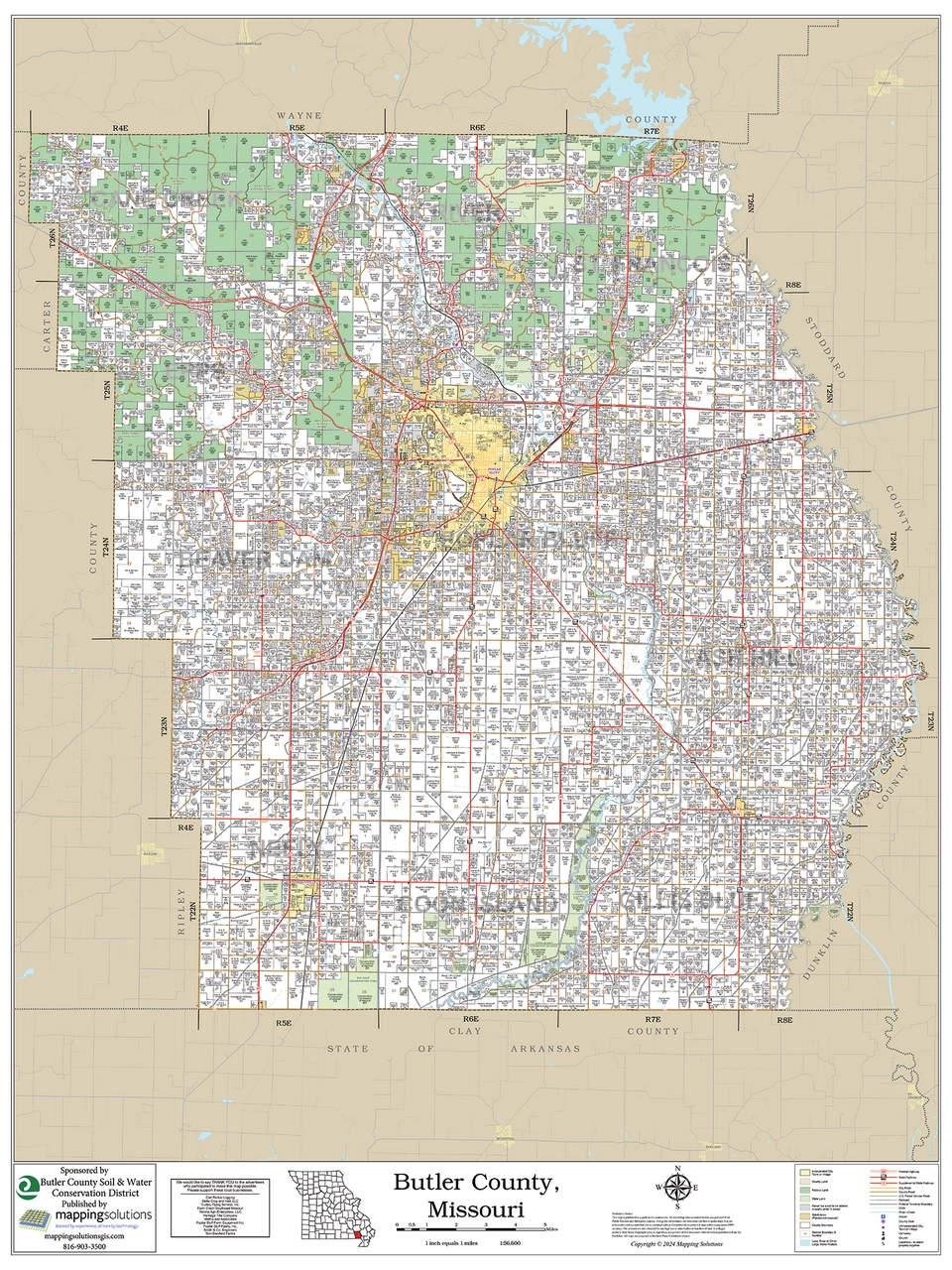 Butler County Missouri 2024 Wall Map Mapping Solutions