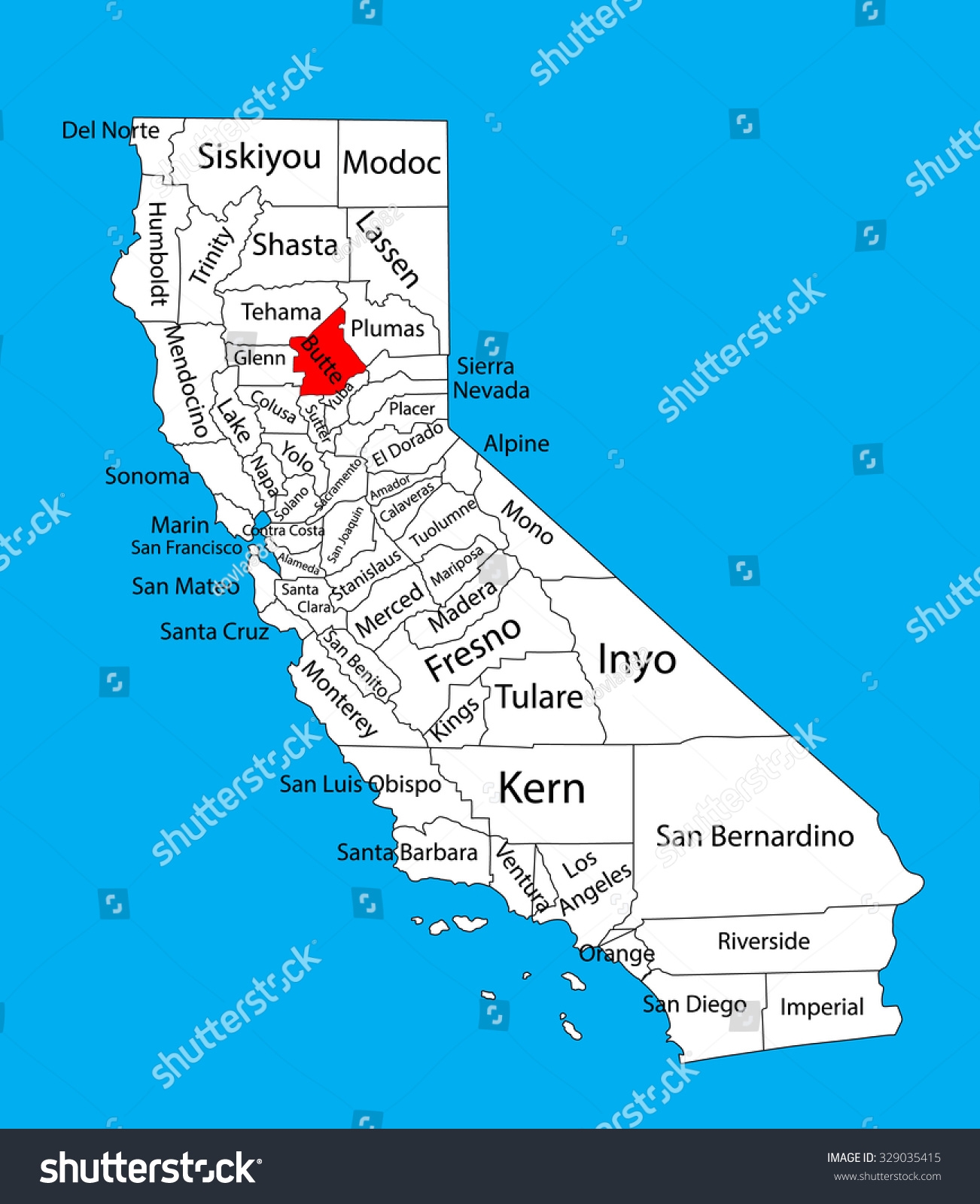 Butte County California United States America Stock Vector Royalty Free 329035415 Shutterstock