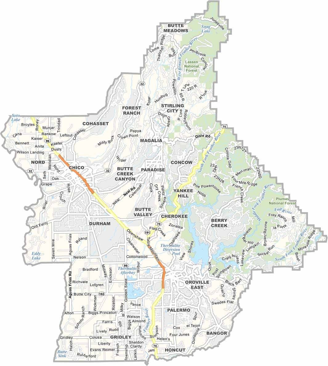 Butte County Map California US County Maps