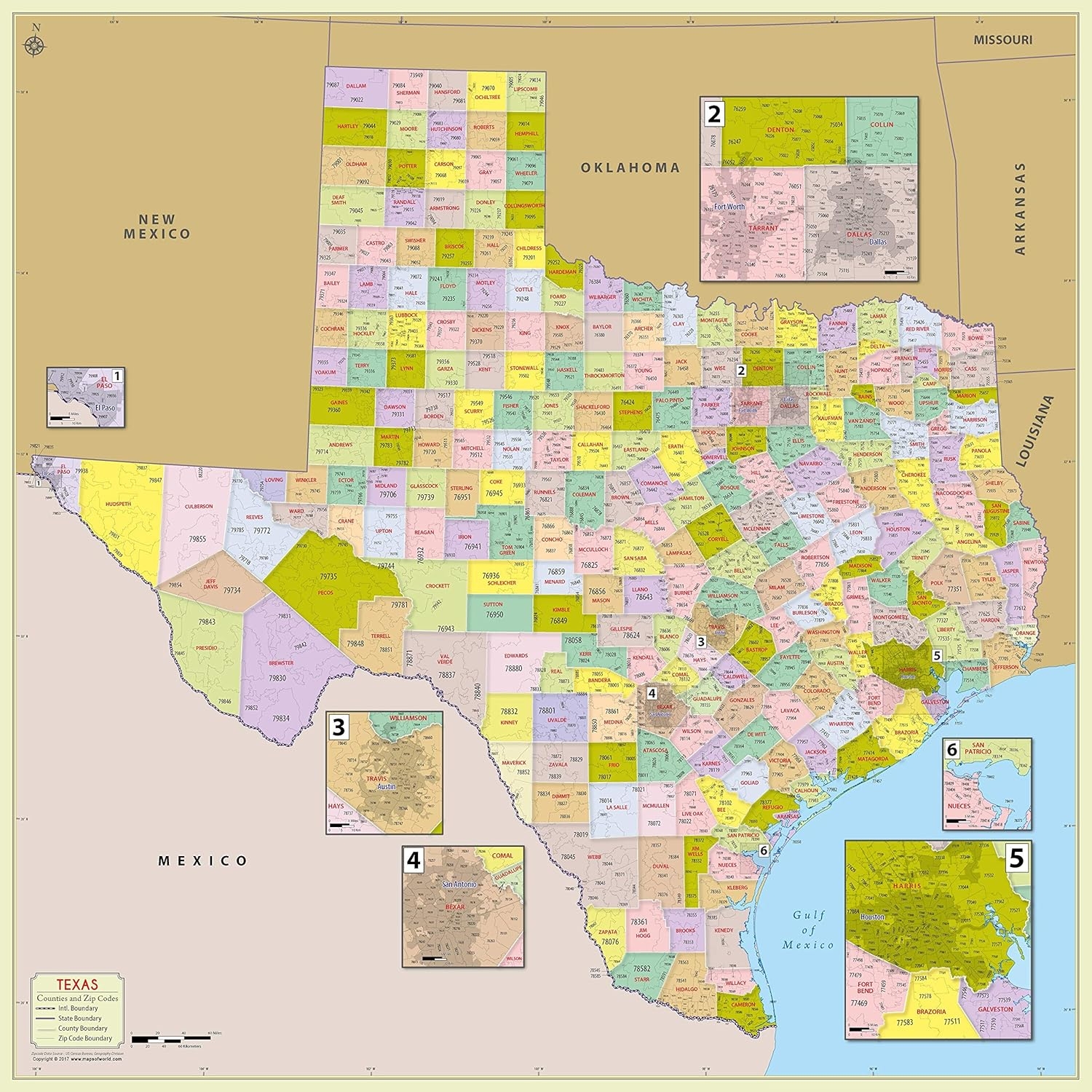 Buy Texas County Zip Code Map 48x48 Online Barbados Ubuy