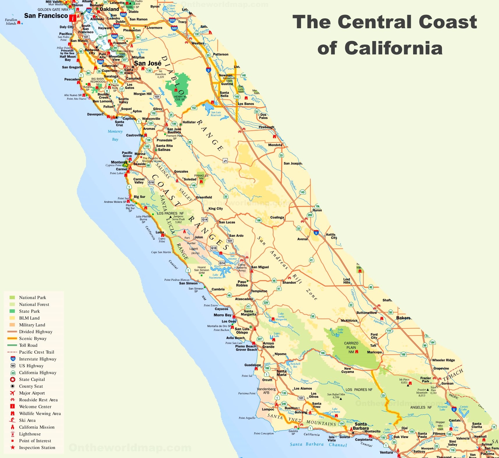 California Central Coast Map Ontheworldmap