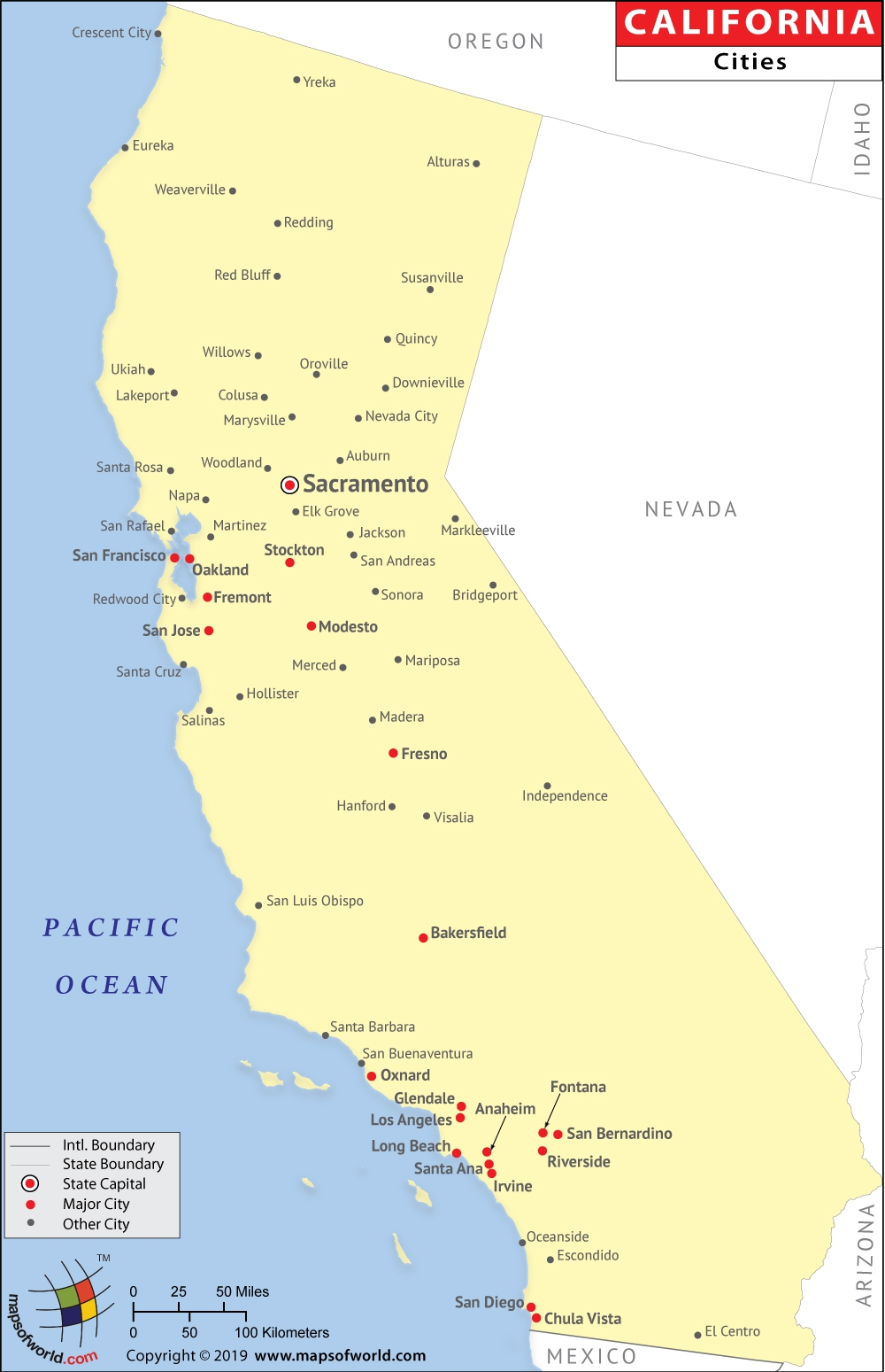 California Map With Cities Map Of California Cities
