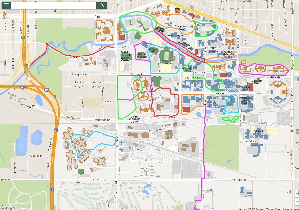 Campus Jogging Map Recreational Sports And Fitness Services Michigan State University
