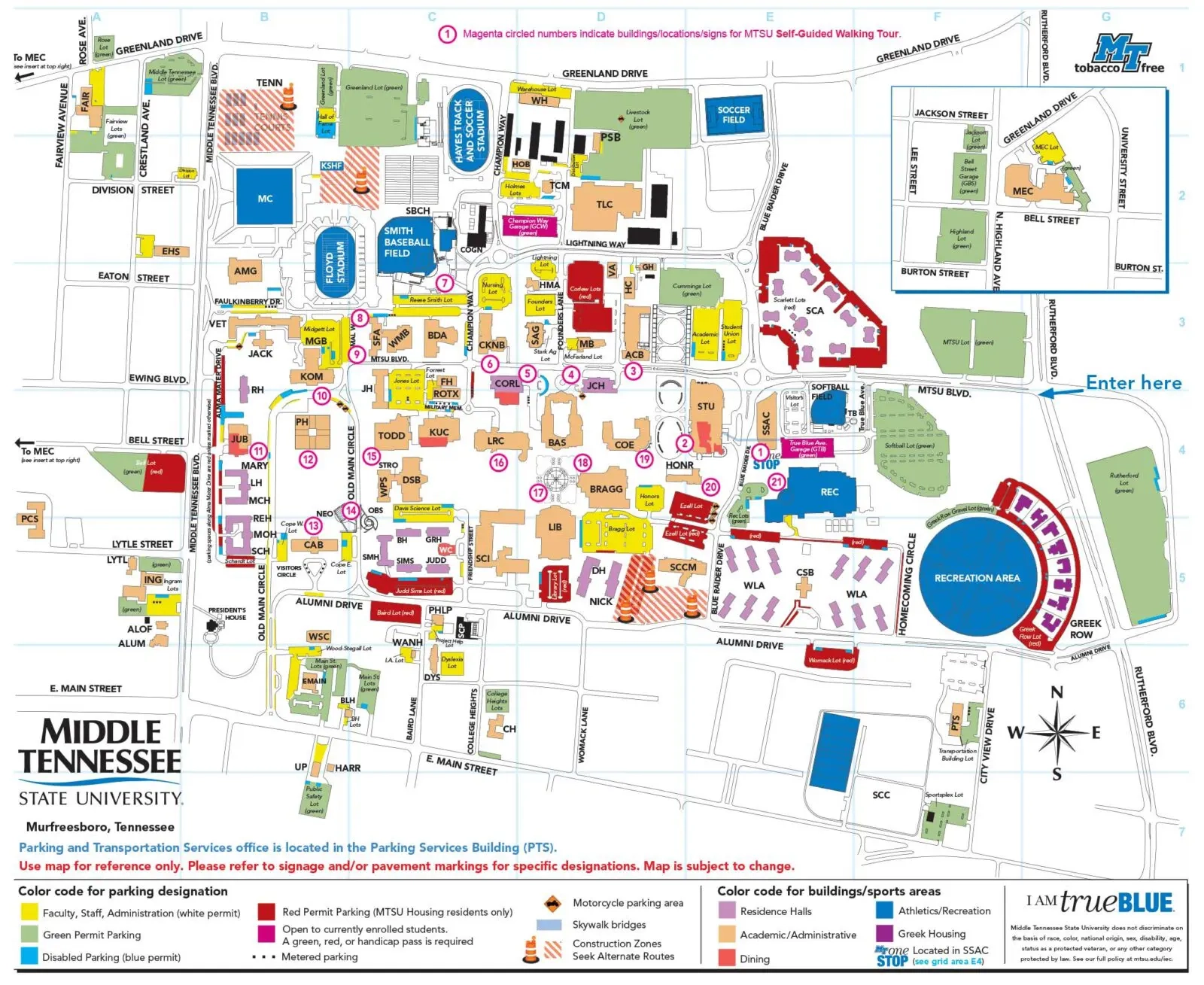 Campus Map Middle Tennessee State University Visitors Guide