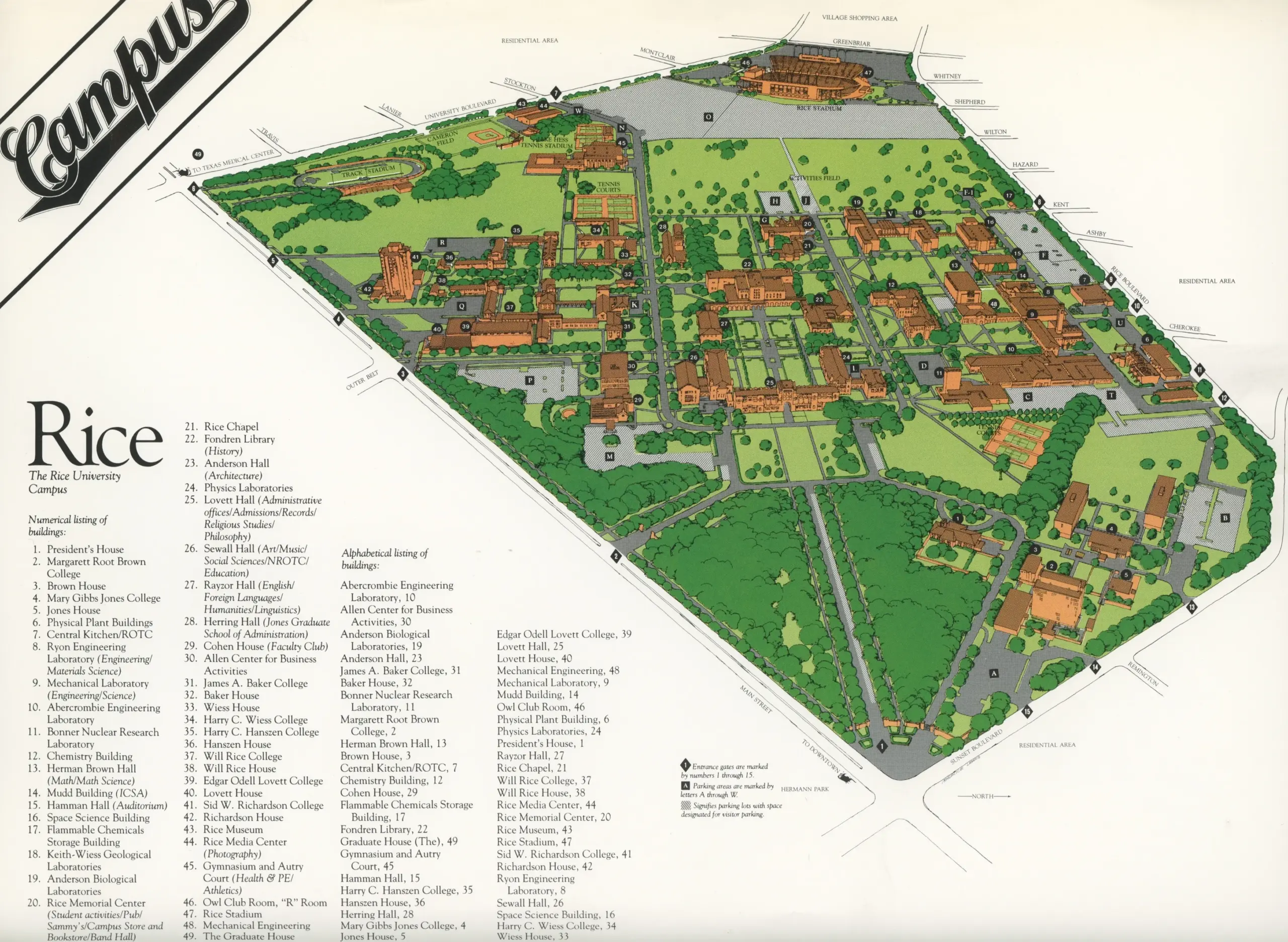 Campus Map Undated Rice History Corner Campus Map Undated Rice History Corner