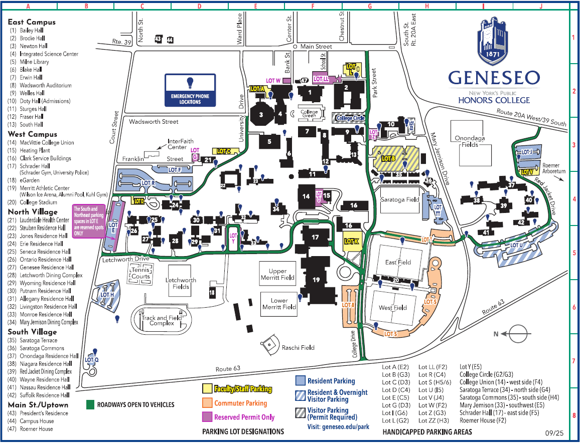 Campus Parking Map SUNY Geneseo Campus Parking Map SUNY Geneseo
