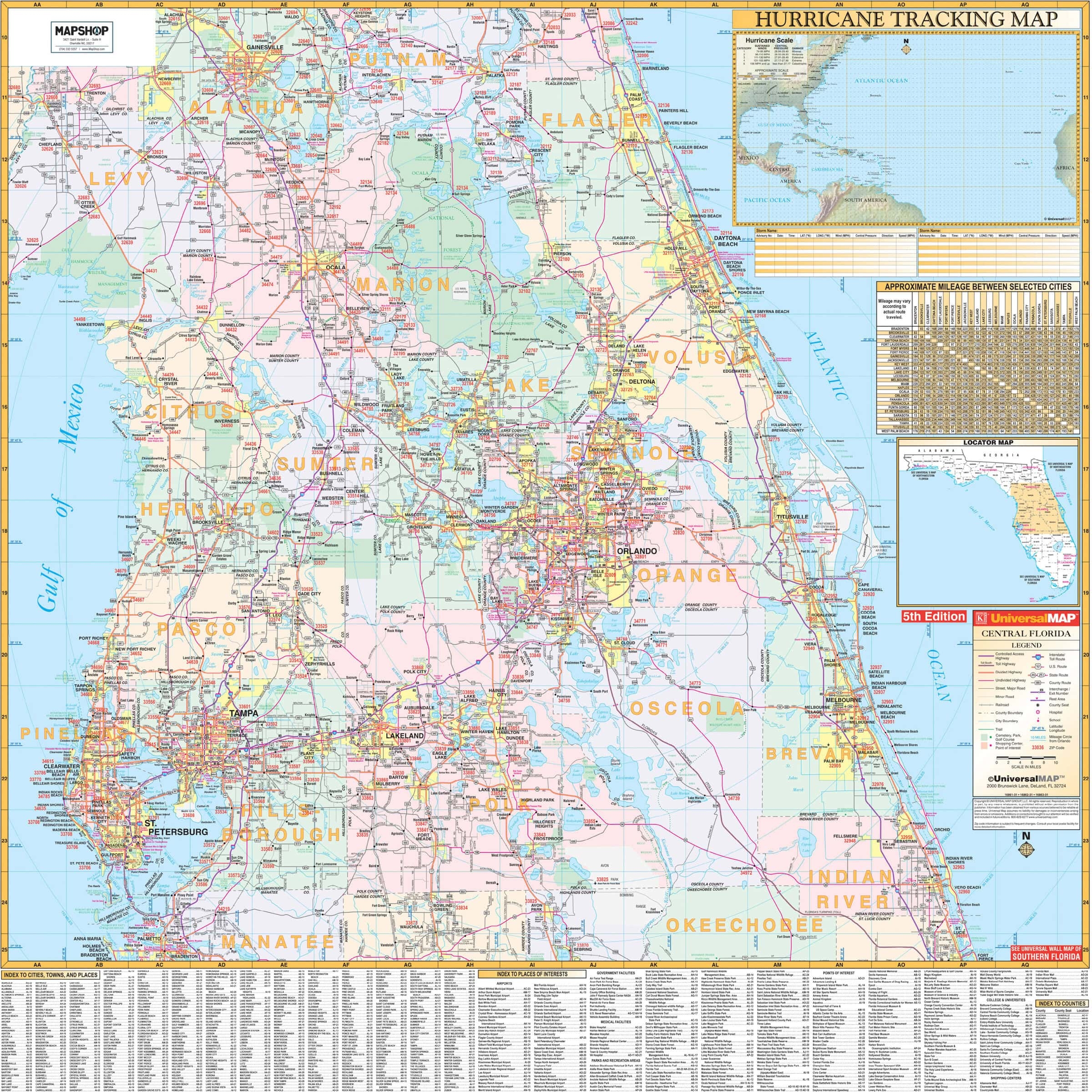 Central Florida Wall Map Orlando To Tampa Map Shop