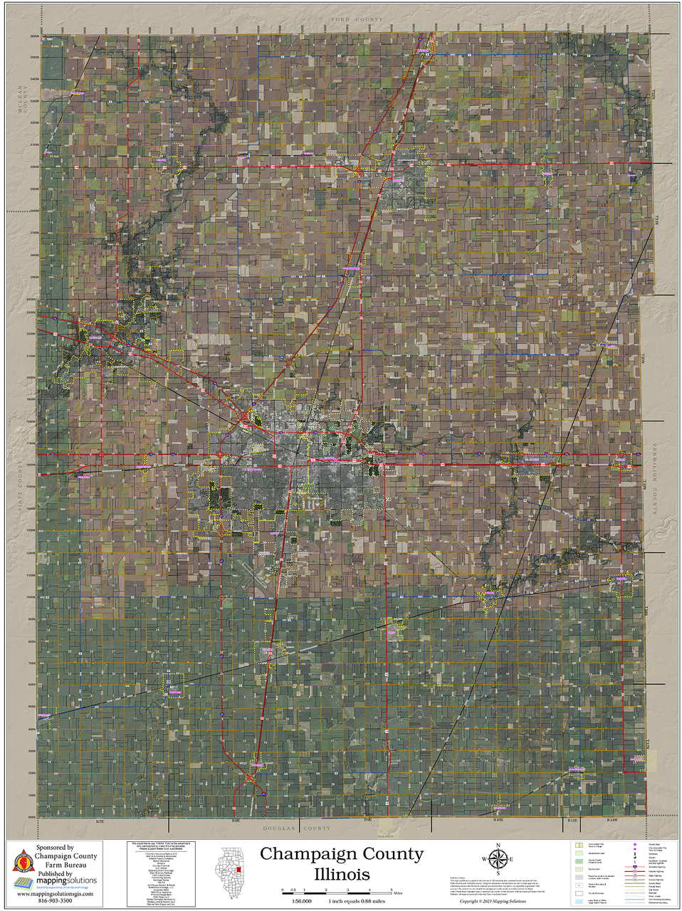 Champaign County Illinois 2026 Aerial Wall Map Mapping Solutions