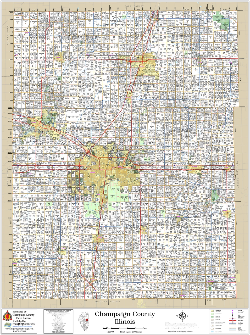 Champaign County Illinois 2026 Wall Map Mapping Solutions