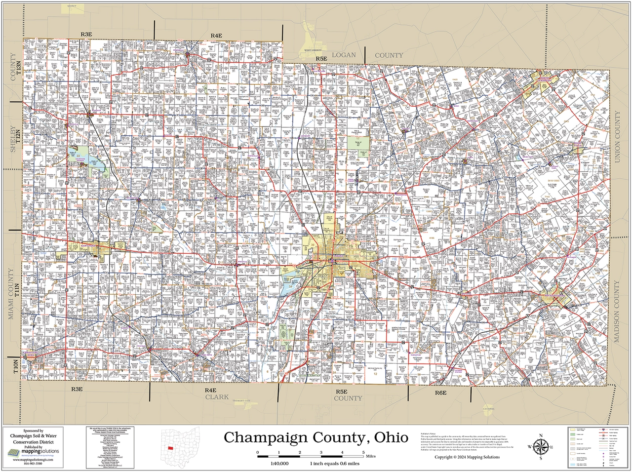 Champaign County Ohio 2025 Wall Map Mapping Solutions