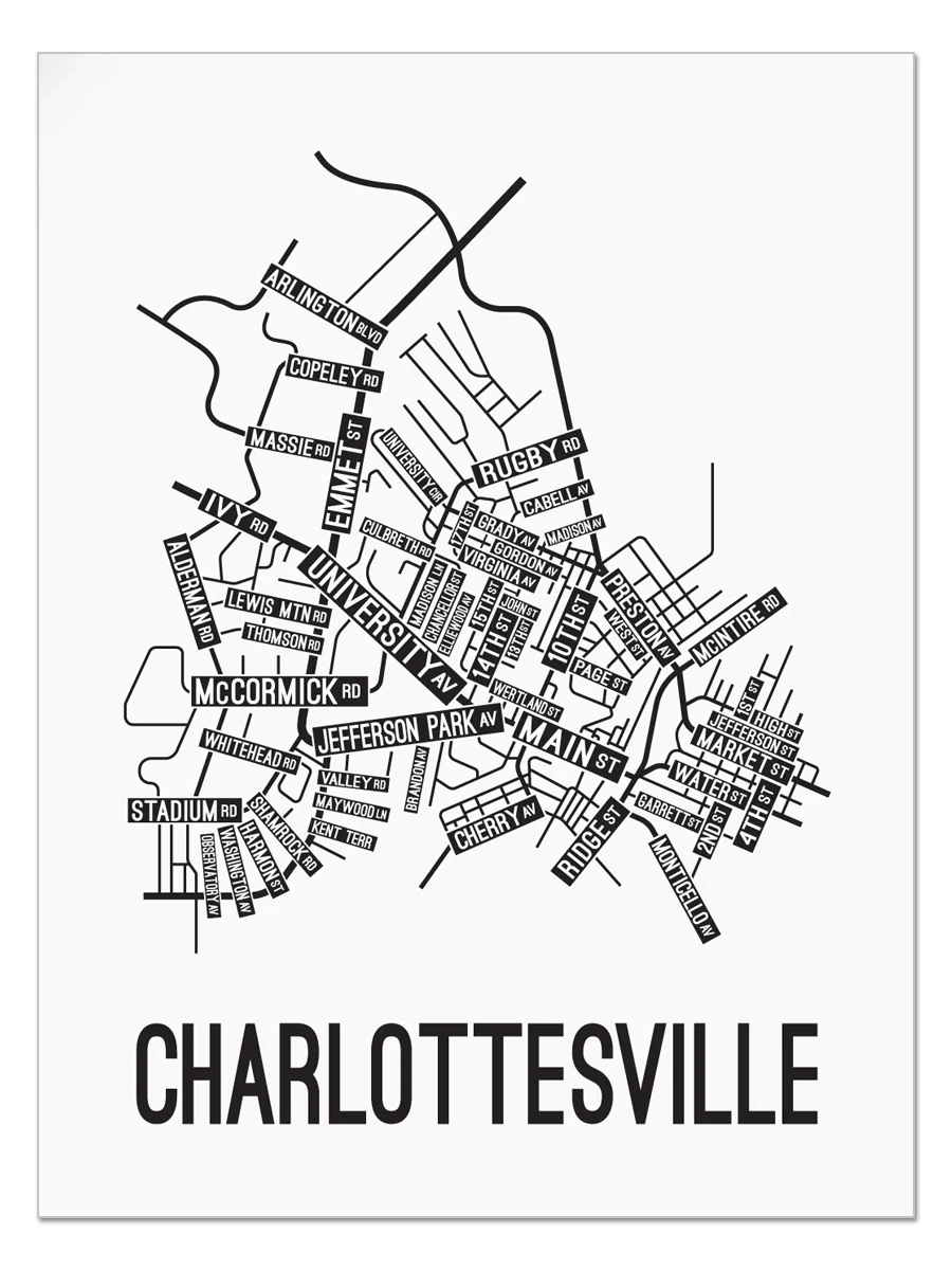 Charlottesville Virginia Street Map School Street Posters