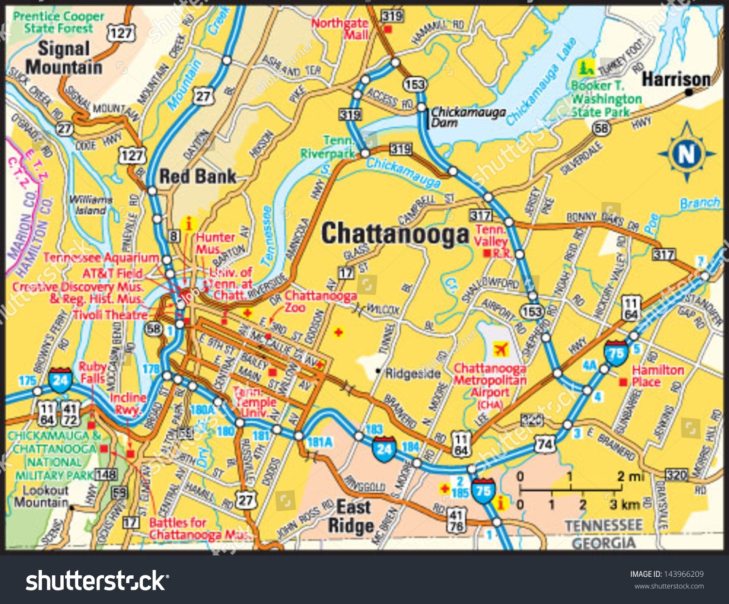 Chattanooga Tennessee Area Map Vector De Stock libre De Regal as 143966209 Shutterstock