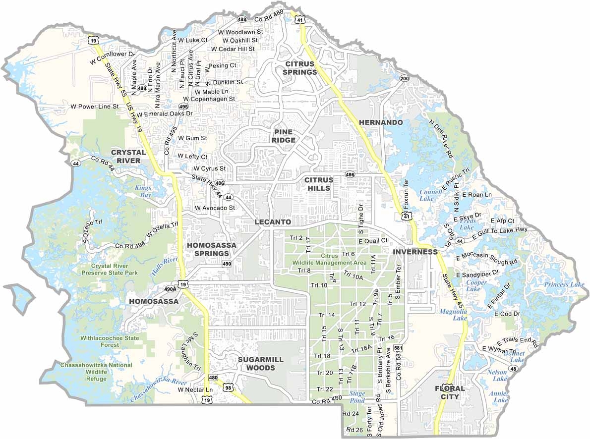 Citrus County Map Florida US County Maps